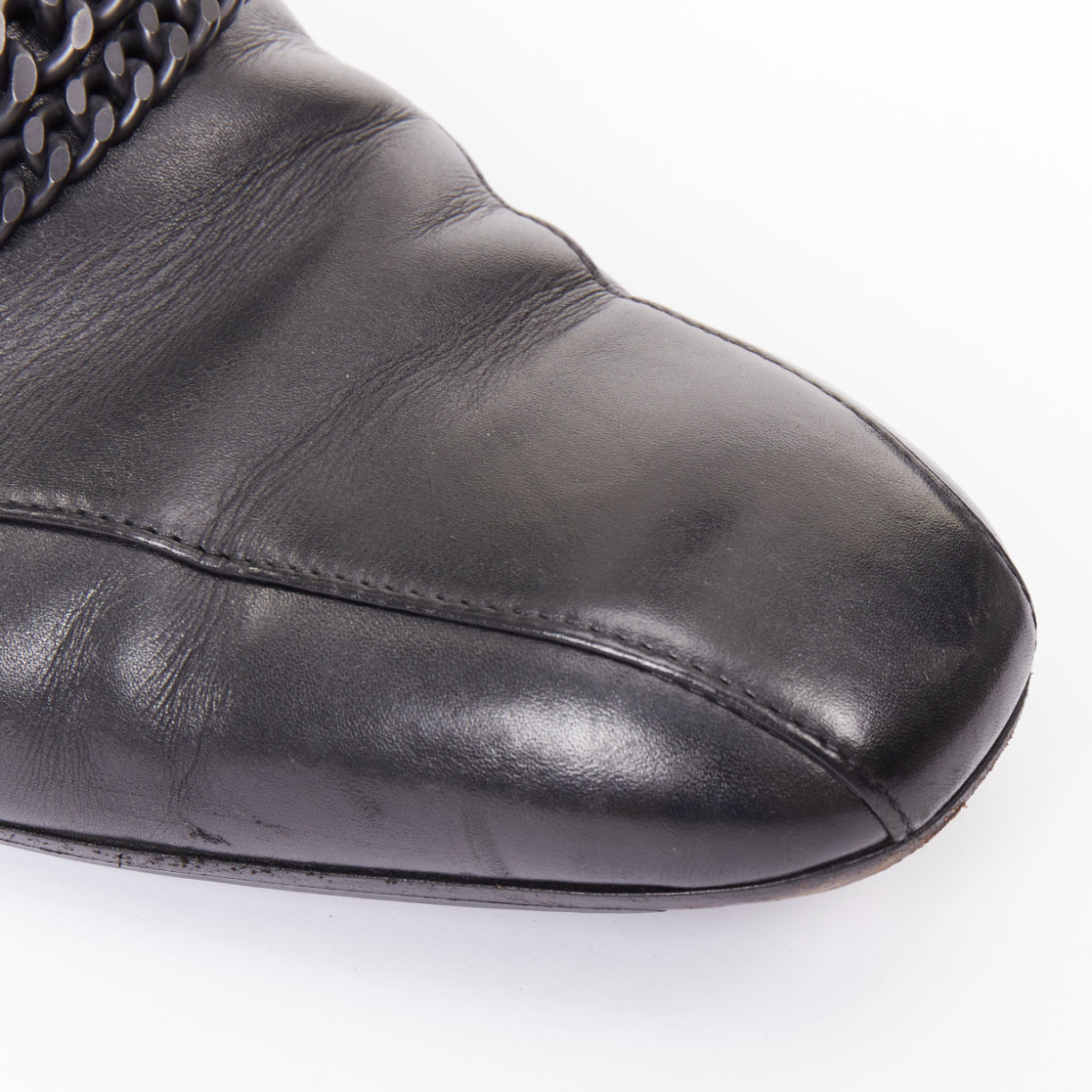 Men's Bottega Veneta black leather dual tonal chain loafers