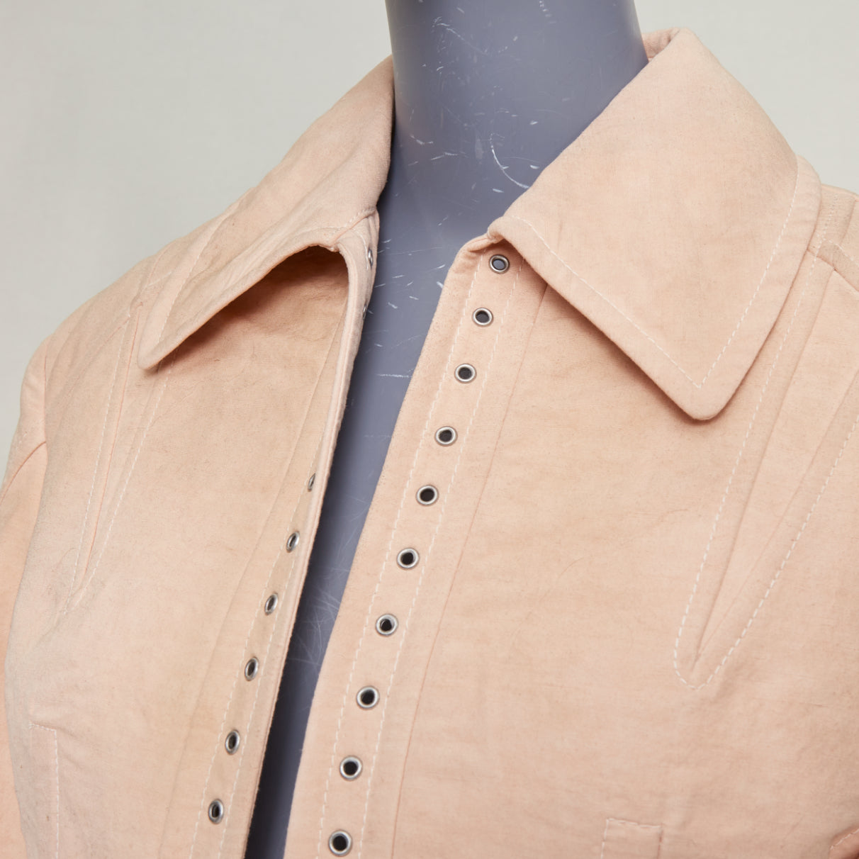 Women's Prada Opal Slub pink distressed canvas lace up corset jacket