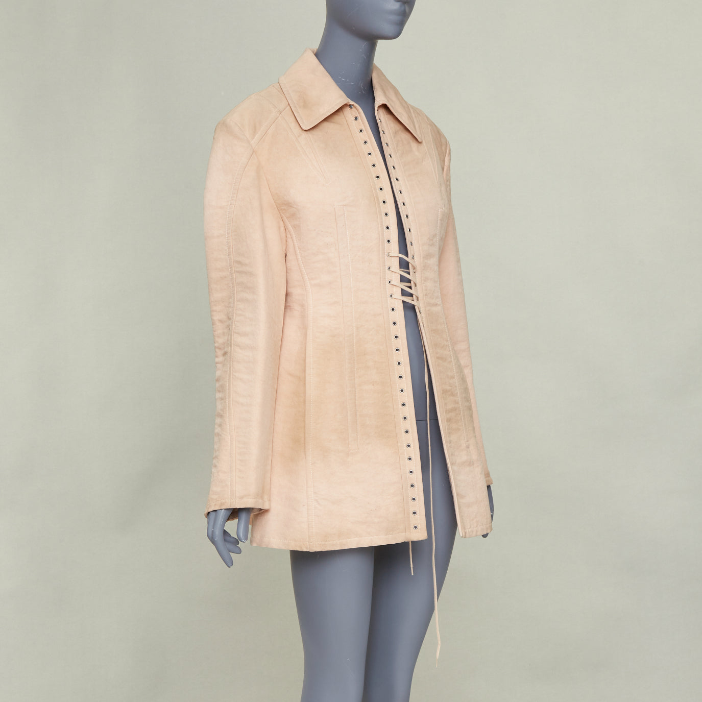 Women's Prada Opal Slub pink distressed canvas lace up corset jacket