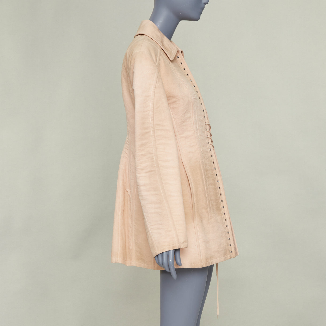 Women's Prada Opal Slub pink distressed canvas lace up corset jacket