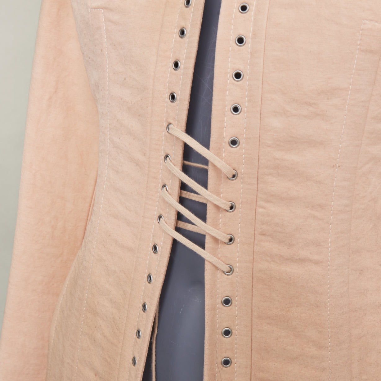 Women's Prada Opal Slub pink distressed canvas lace up corset jacket