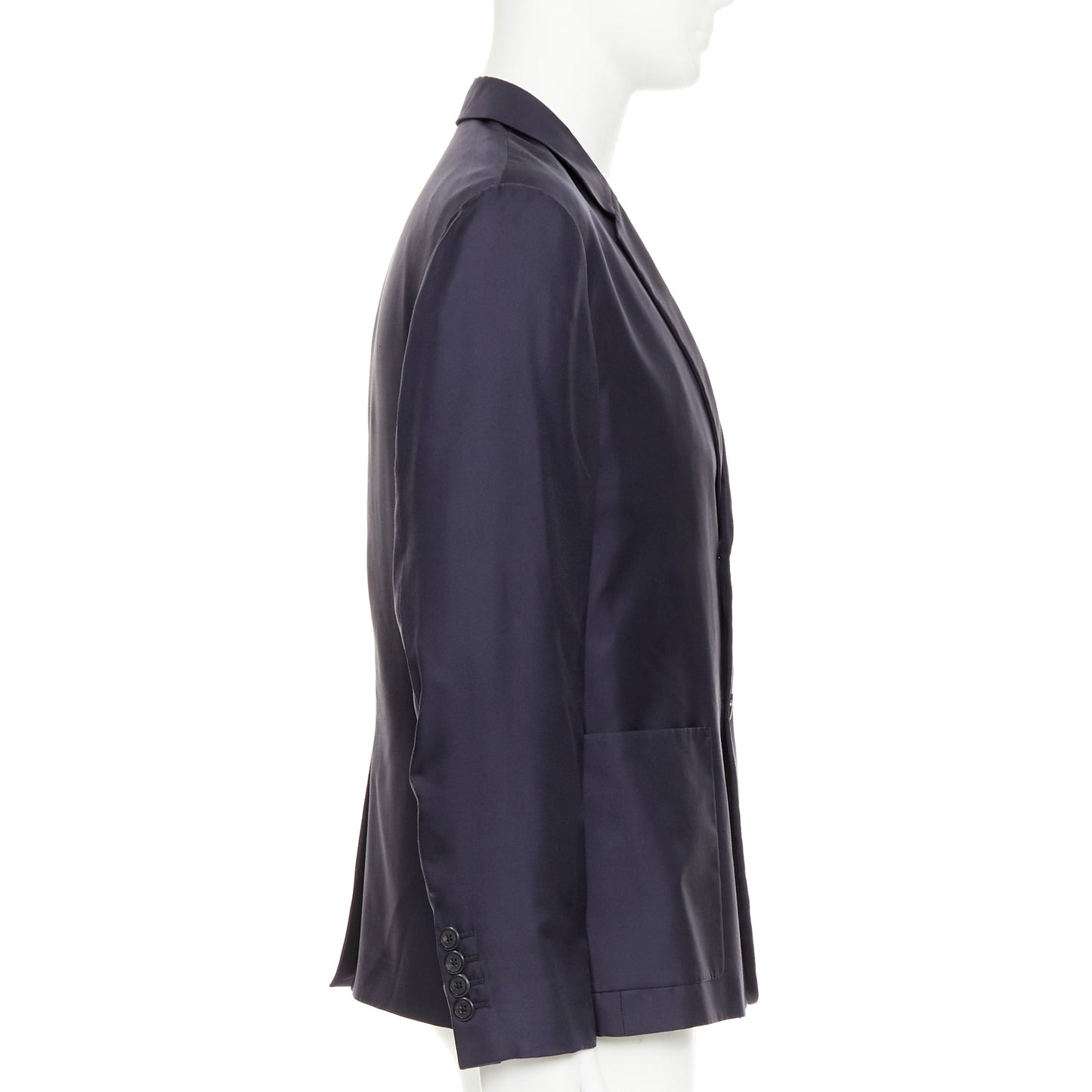 Men's Prada silk navy tonal triangle patch single breasted blazer