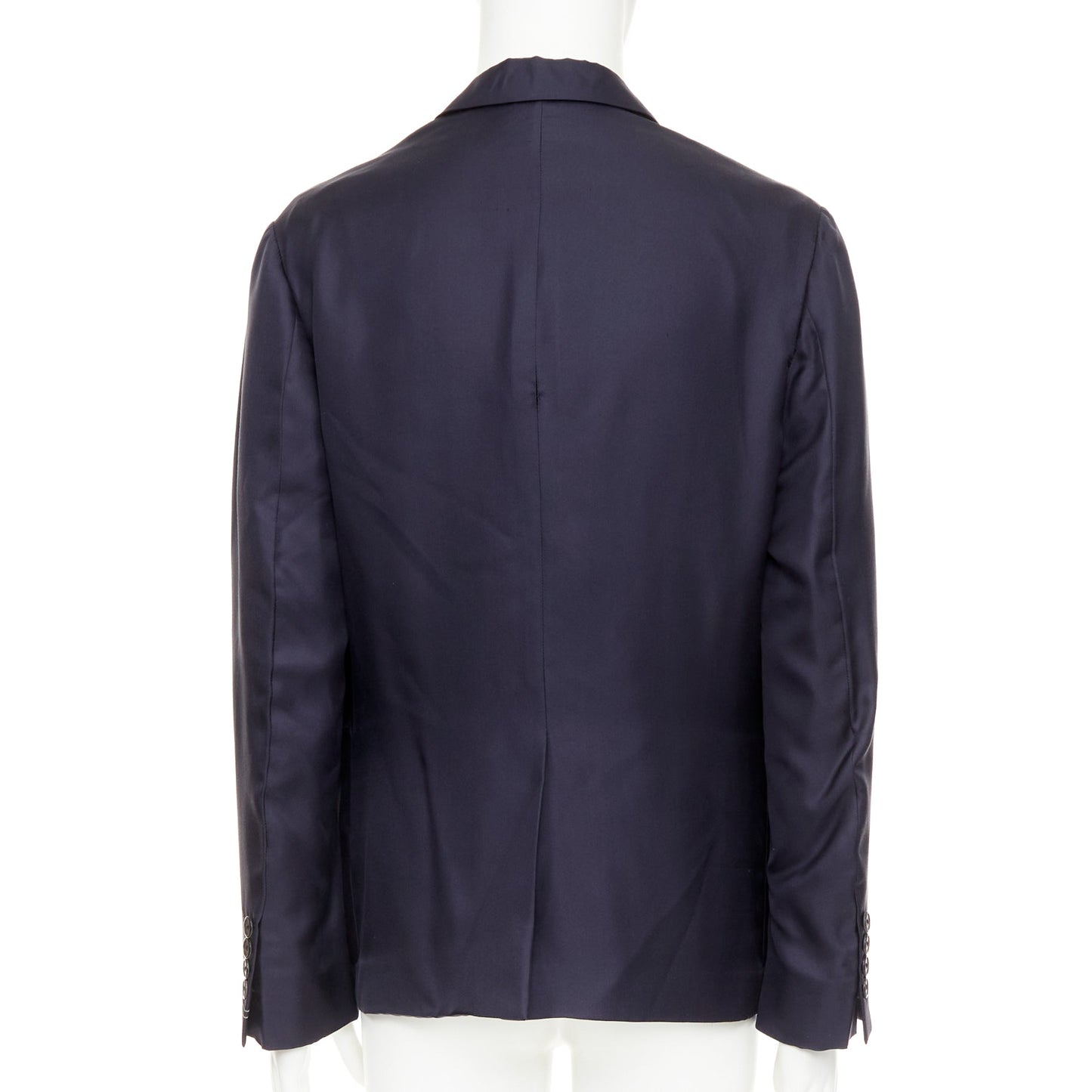Men's Prada silk navy tonal triangle patch single breasted blazer