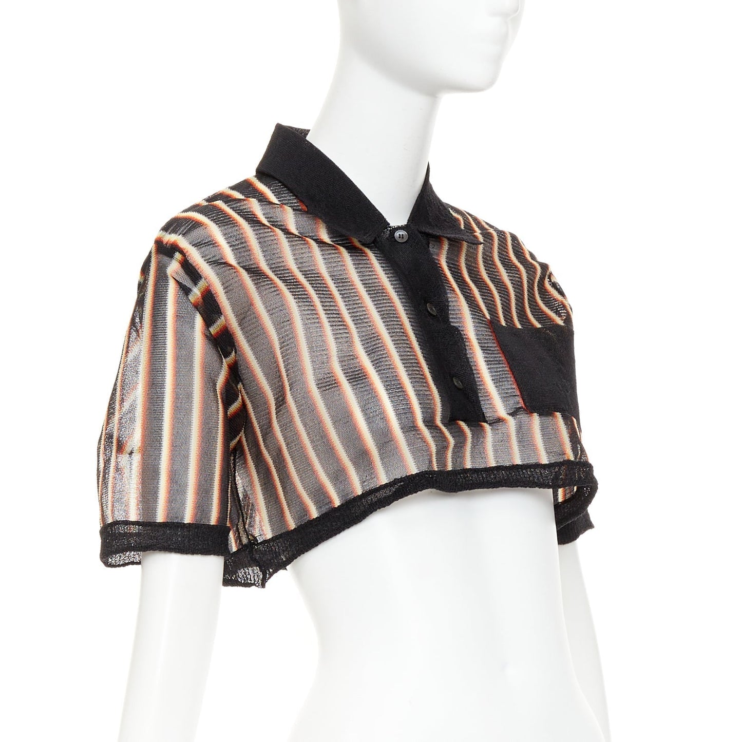 Women's Miu Miu psychedelic black striped sheer cropped polo shirt