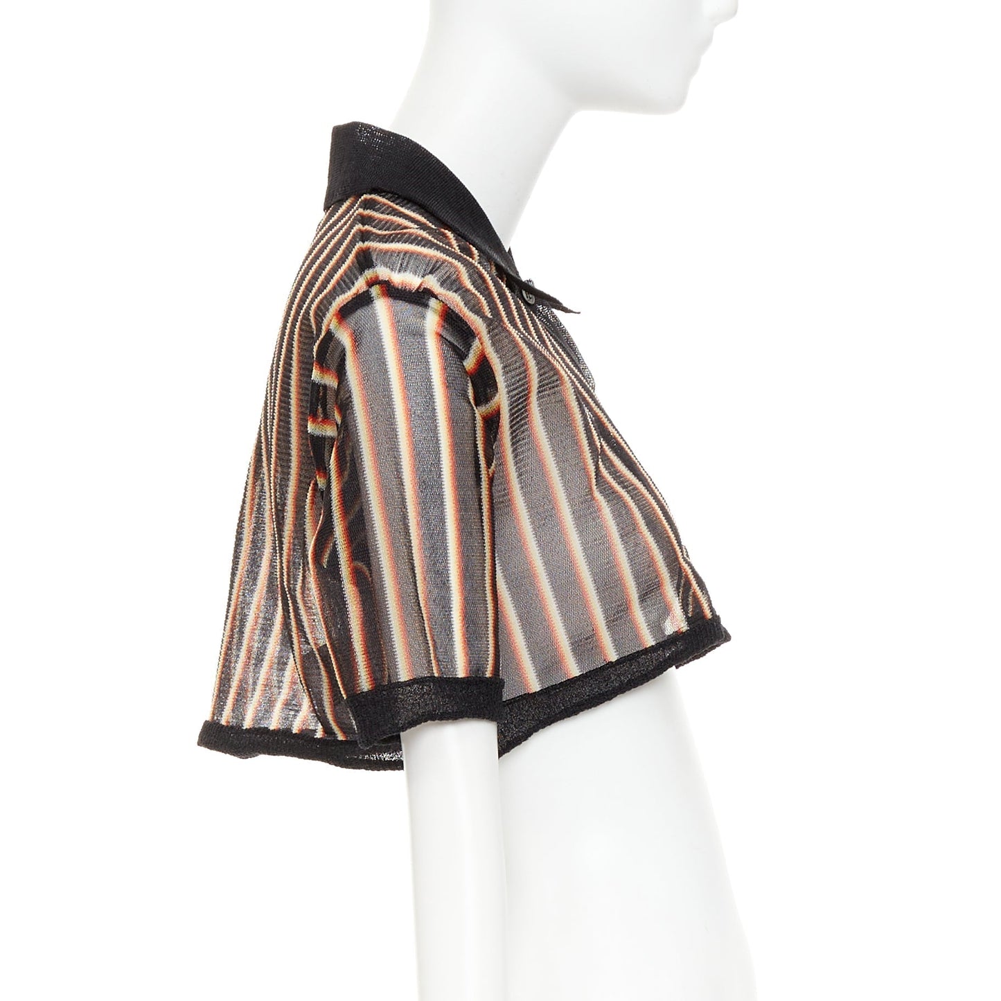 Women's Miu Miu psychedelic black striped sheer cropped polo shirt
