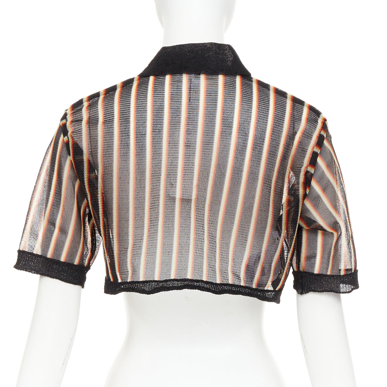 Women's Miu Miu psychedelic black striped sheer cropped polo shirt