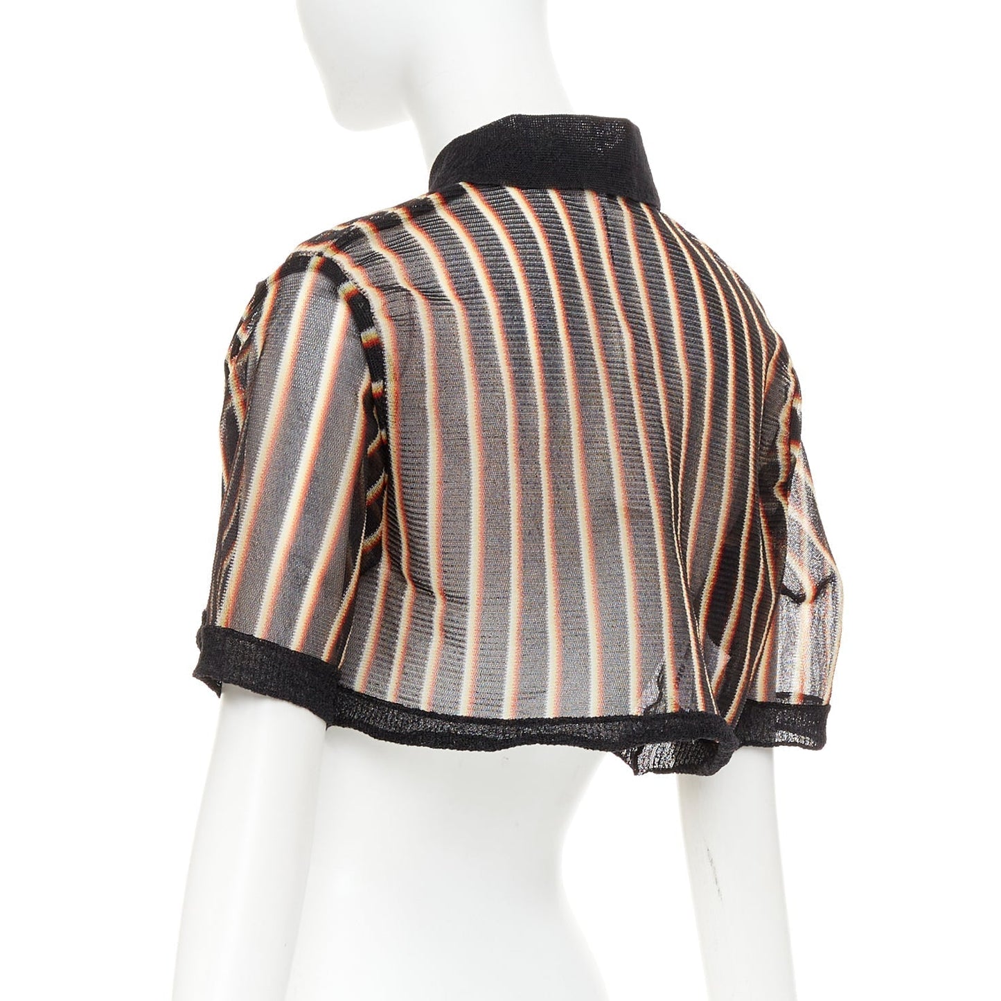 Women's Miu Miu psychedelic black striped sheer cropped polo shirt