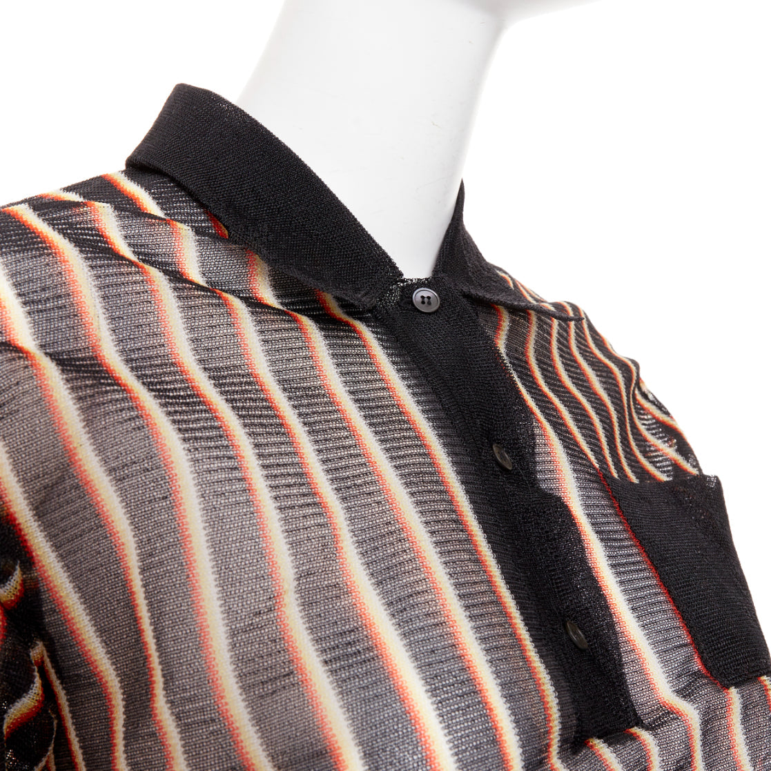 Women's Miu Miu psychedelic black striped sheer cropped polo shirt