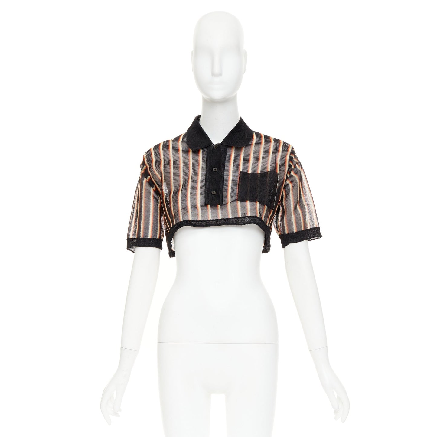 Women's Miu Miu psychedelic black striped sheer cropped polo shirt