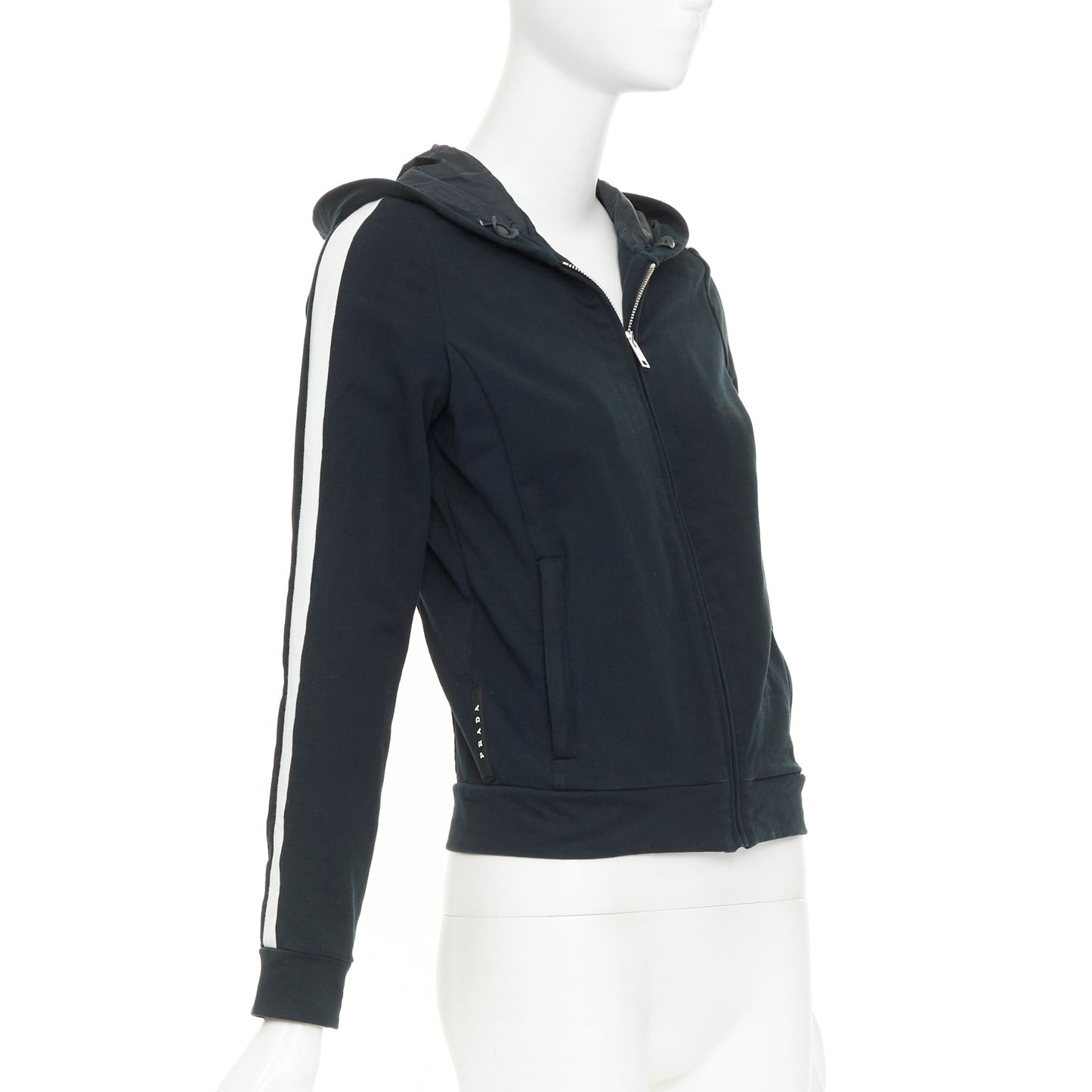 Women's Prada Linea Rossa striped zip front logo cropped hoodie
