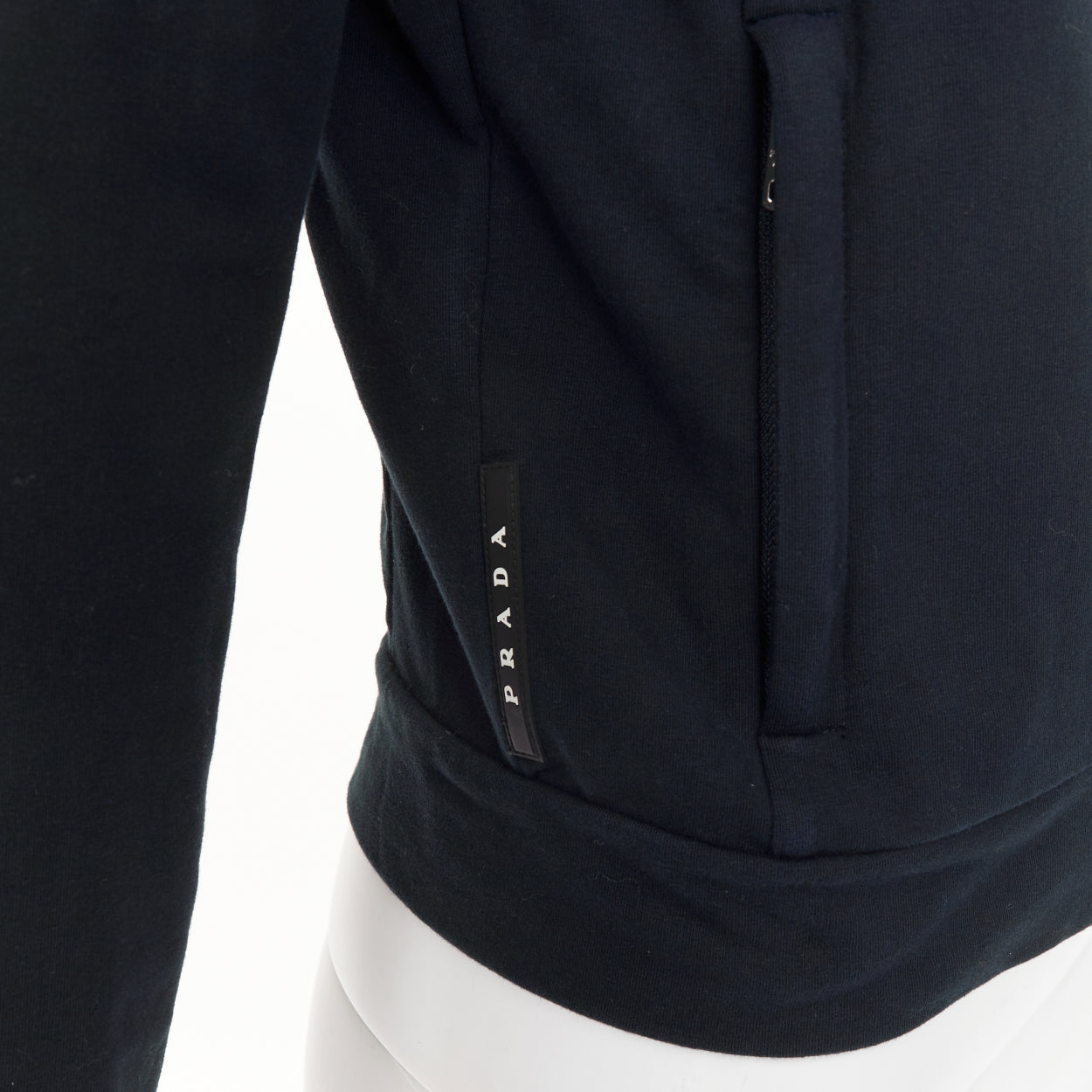 Women's Prada Linea Rossa striped zip front logo cropped hoodie
