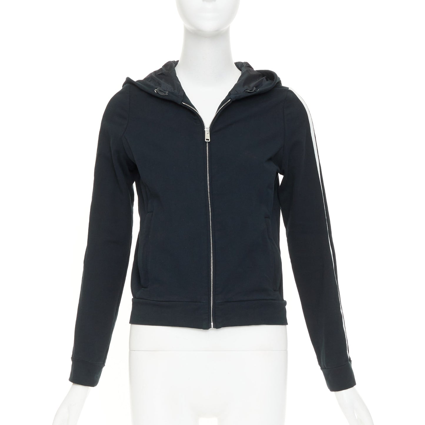 Women's Prada Linea Rossa striped zip front logo cropped hoodie