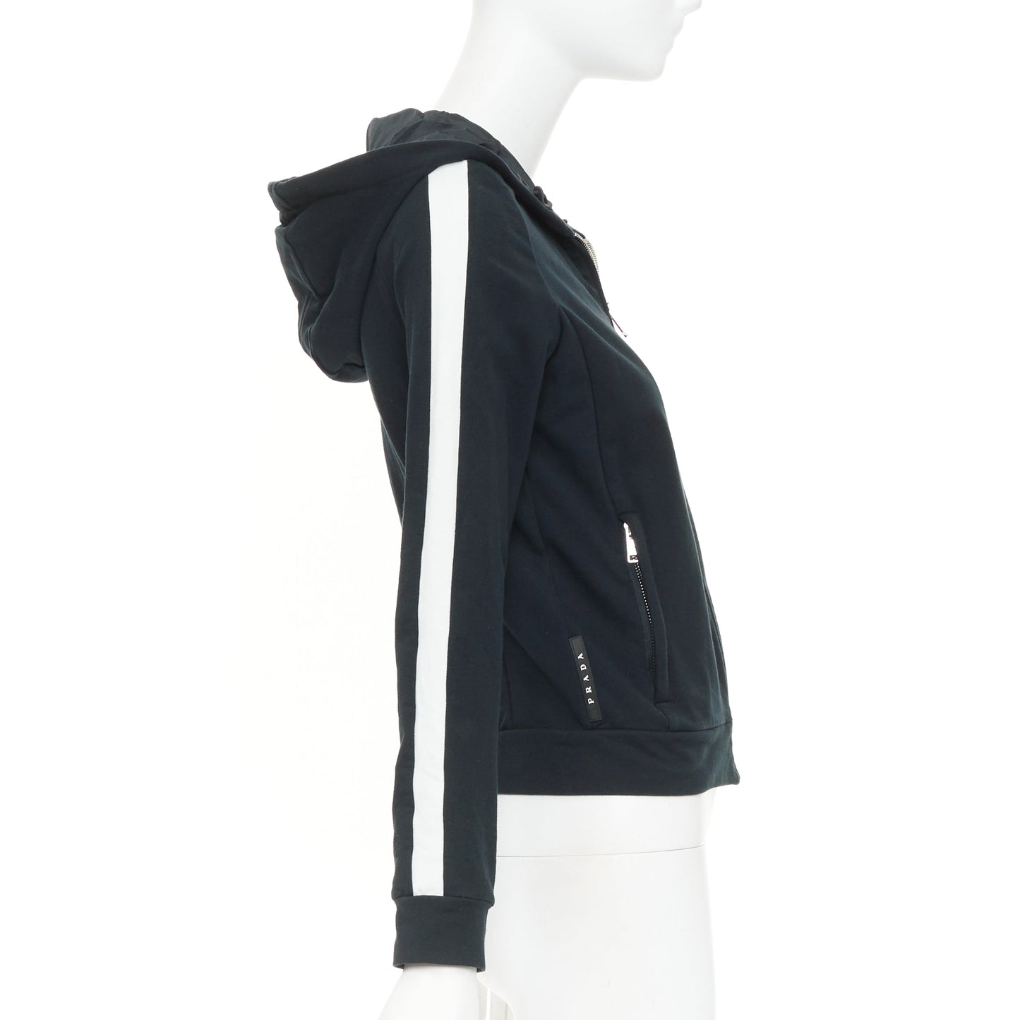 Women's Prada Linea Rossa striped zip front logo cropped hoodie