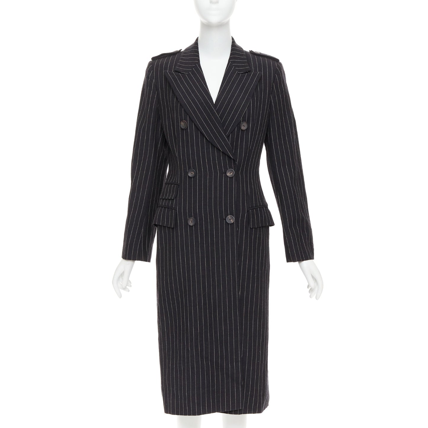 Women's Gucci Tom Ford black wool pinstripe overcoat