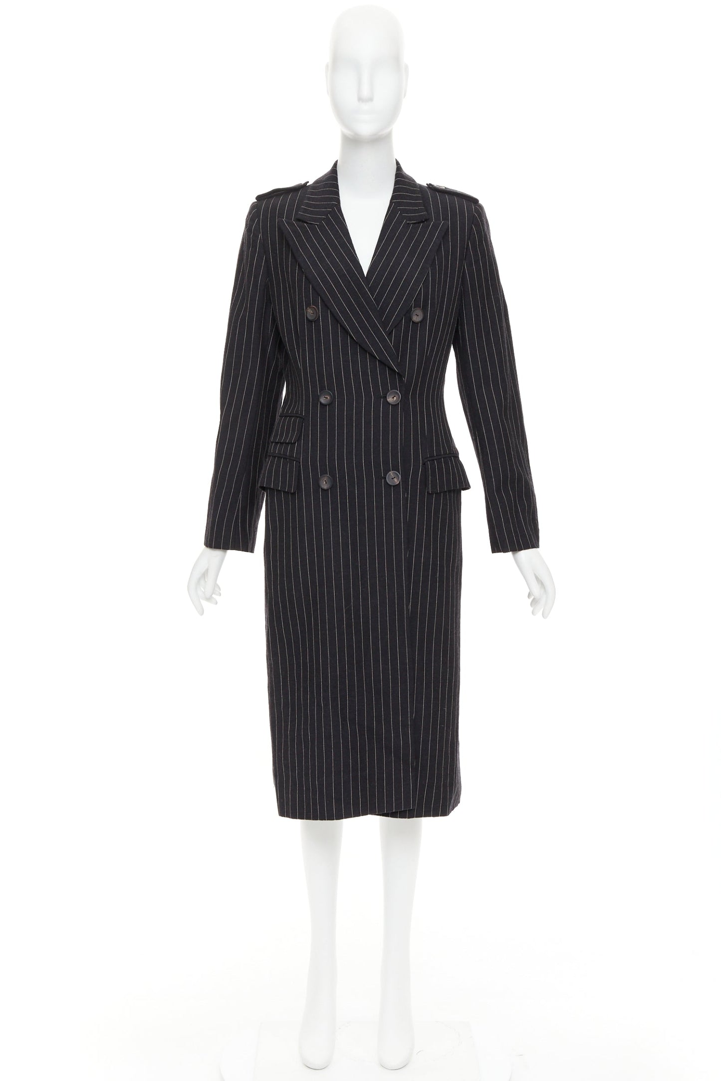 Women's Gucci Tom Ford black wool pinstripe overcoat