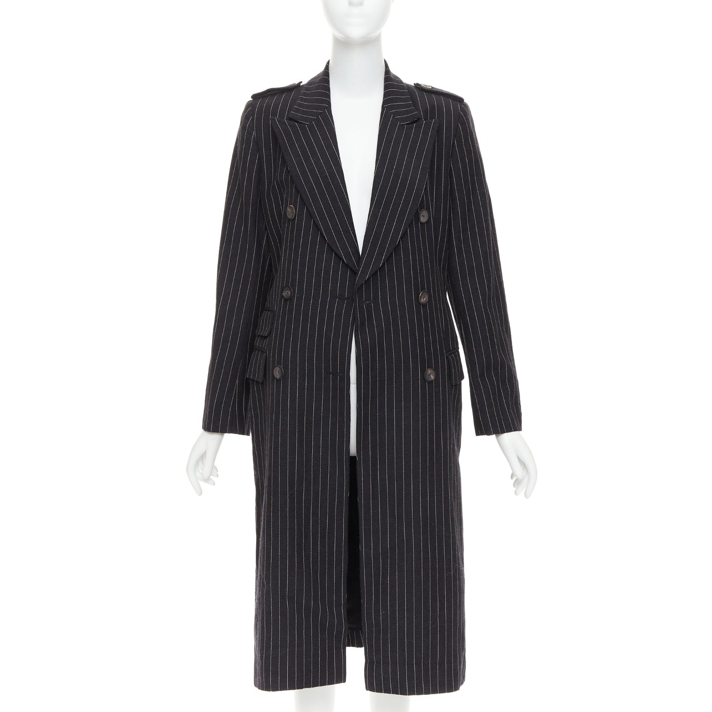 Women's Gucci Tom Ford black wool pinstripe overcoat