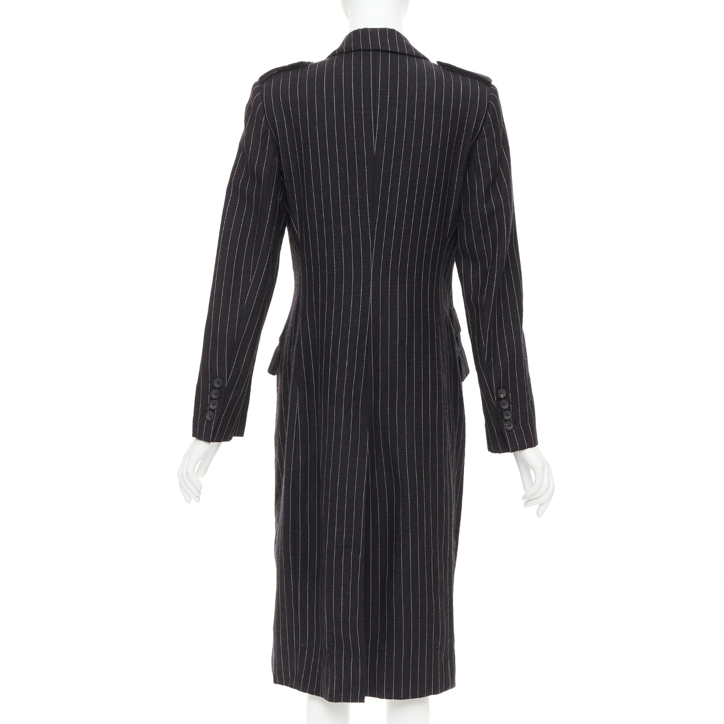 Women's Gucci Tom Ford black wool pinstripe overcoat