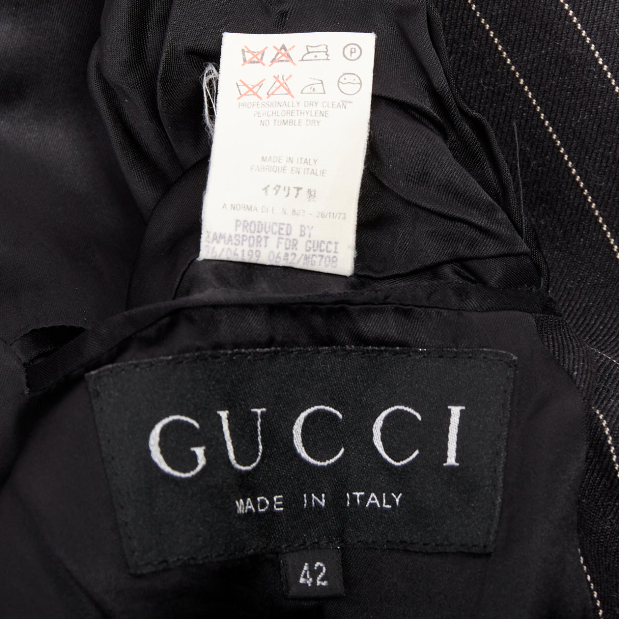 Women's Gucci Tom Ford black wool pinstripe overcoat