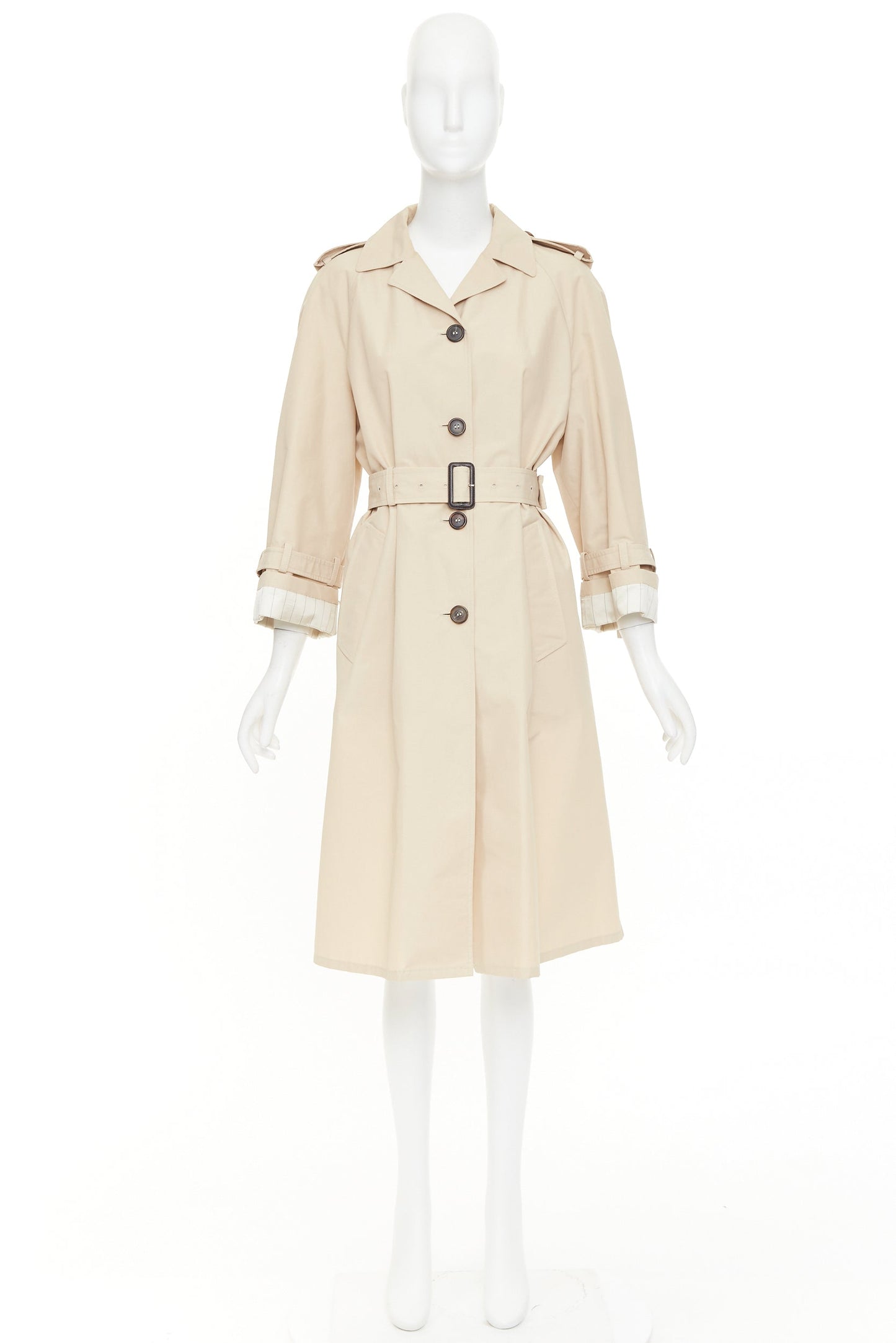 Women's Prada beige cotton pinstriped lined belted trench coat