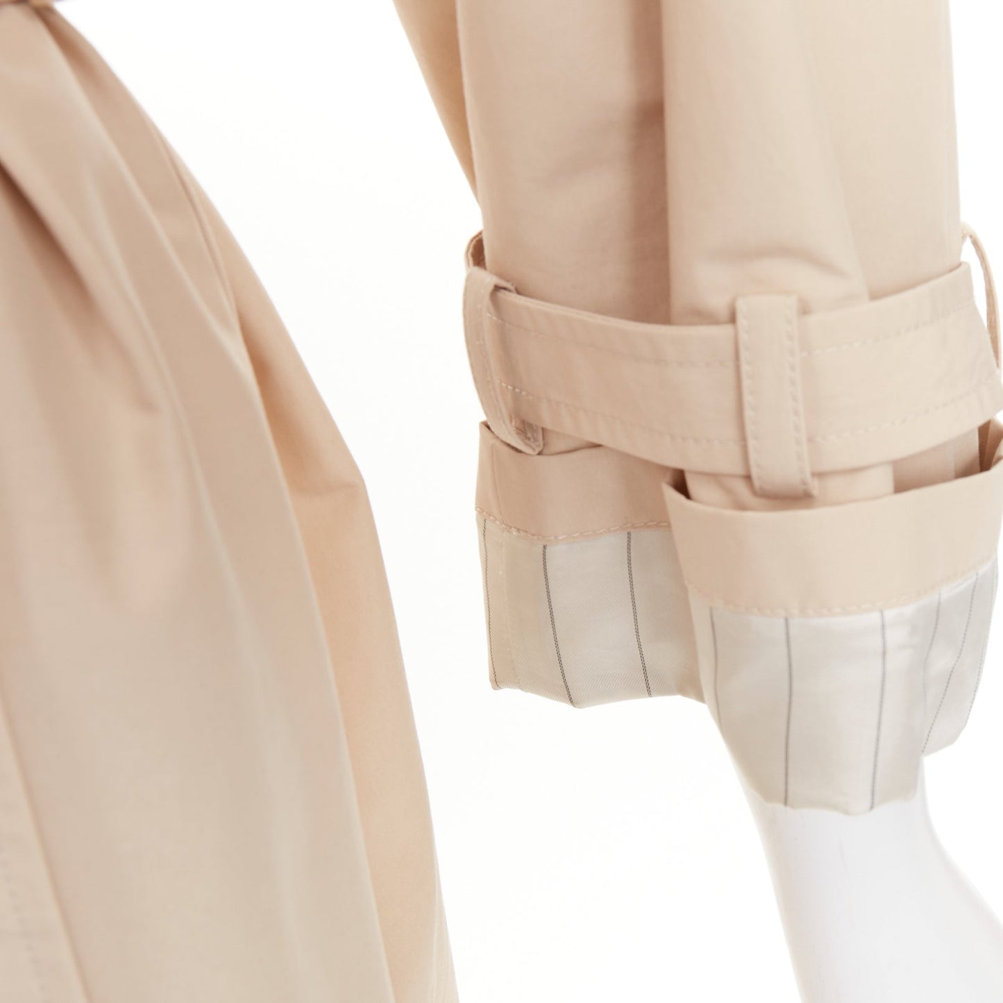 Women's Prada beige cotton pinstriped lined belted trench coat