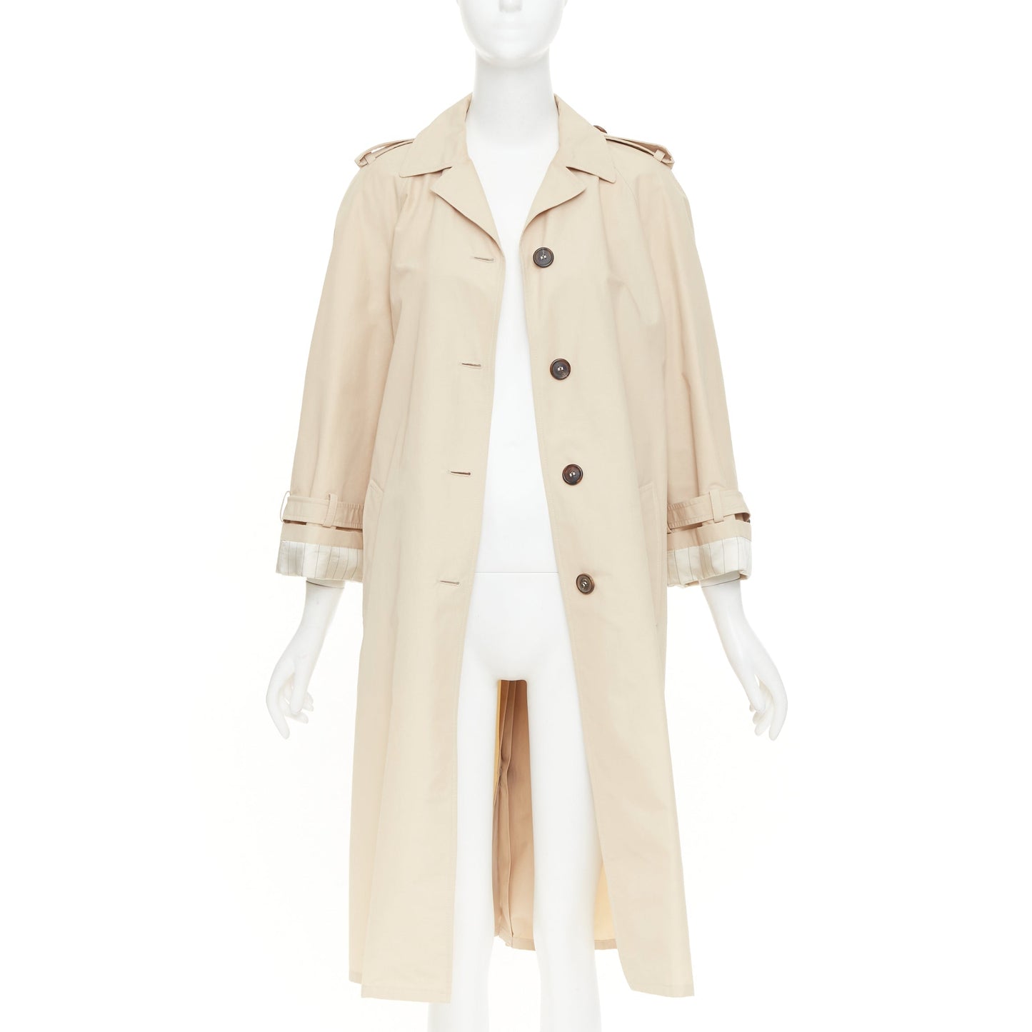 Women's Prada beige cotton pinstriped lined belted trench coat