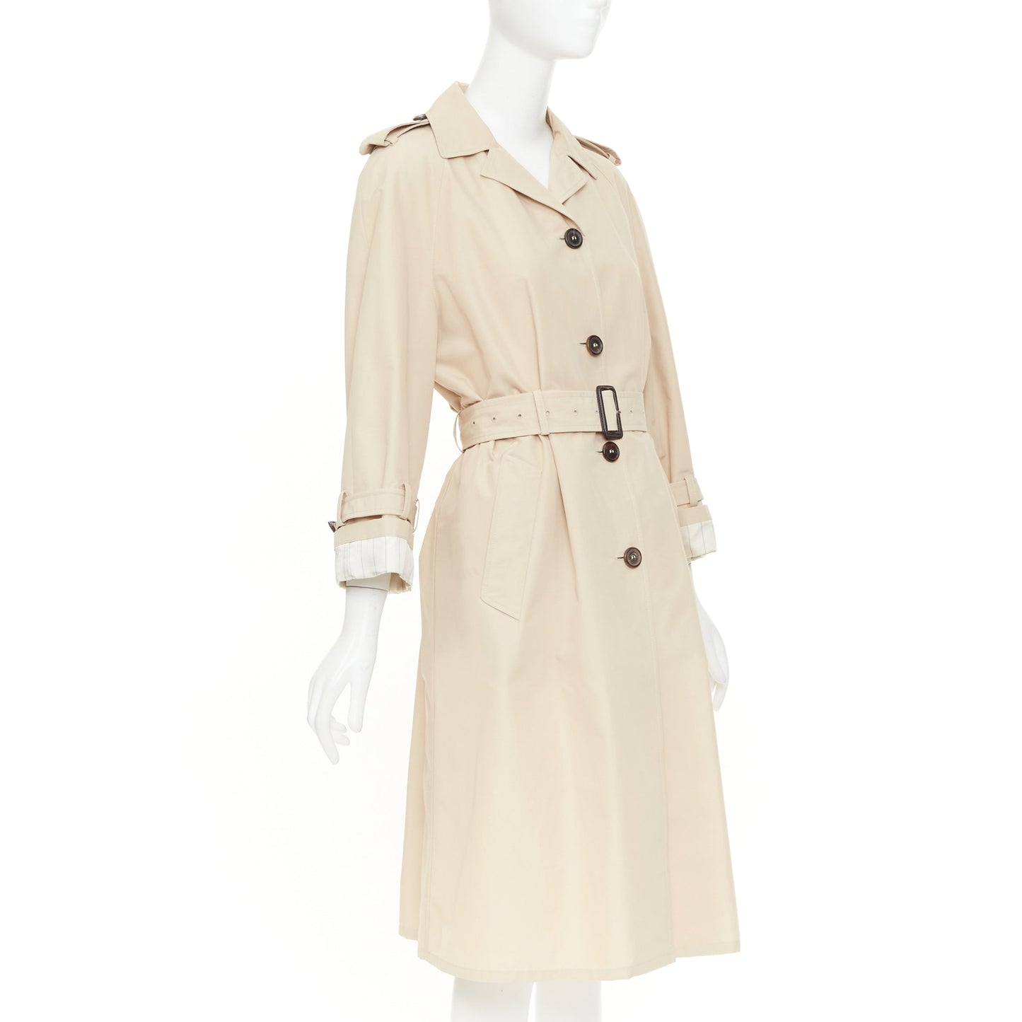Women's Prada beige cotton pinstriped lined belted trench coat