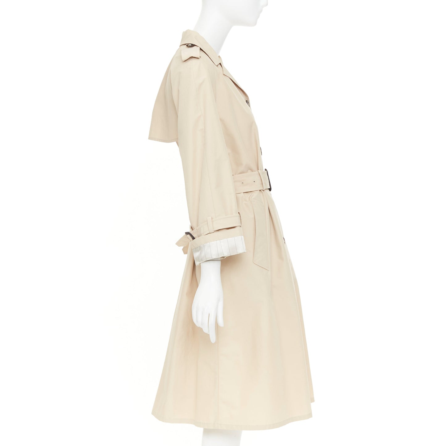 Women's Prada beige cotton pinstriped lined belted trench coat