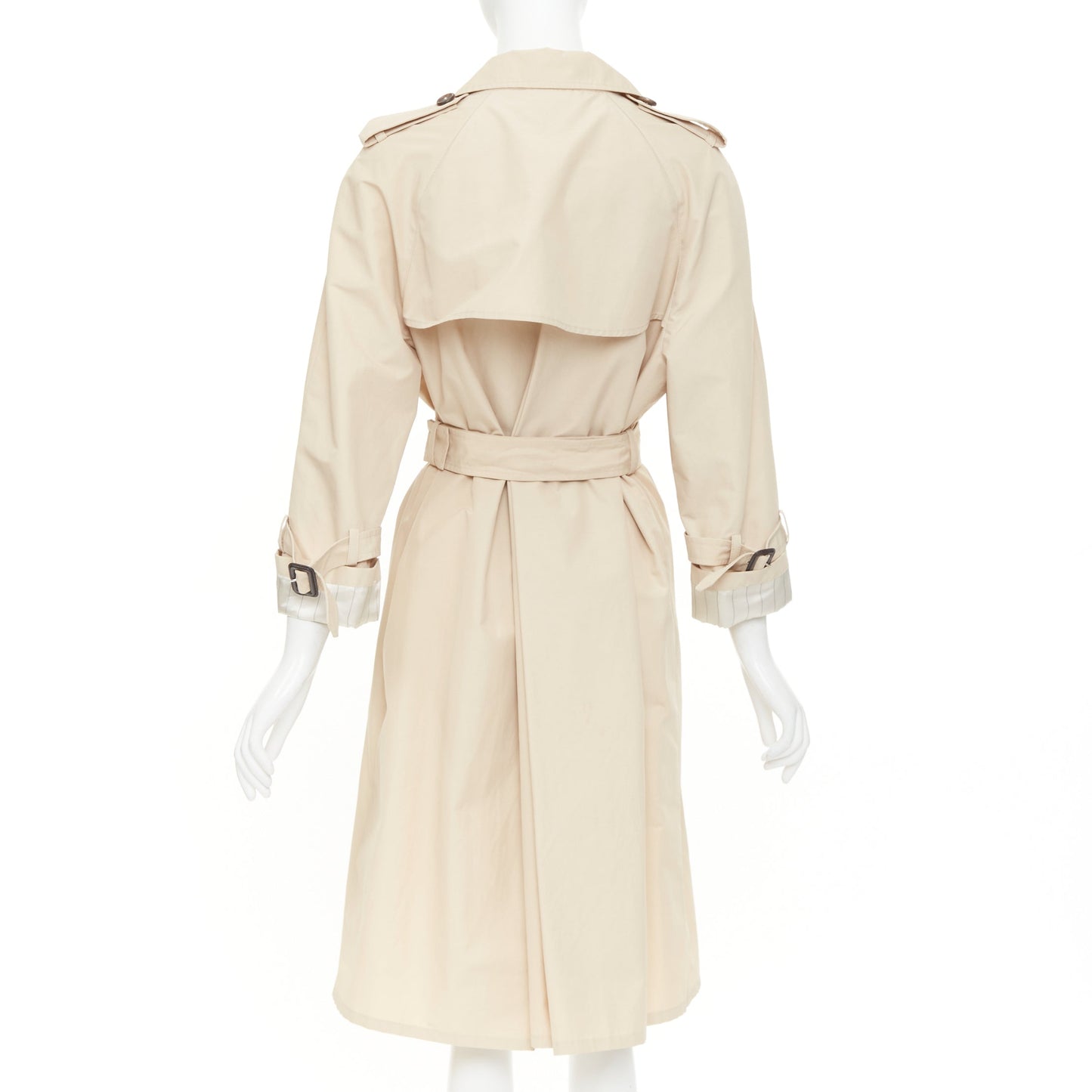 Women's Prada beige cotton pinstriped lined belted trench coat