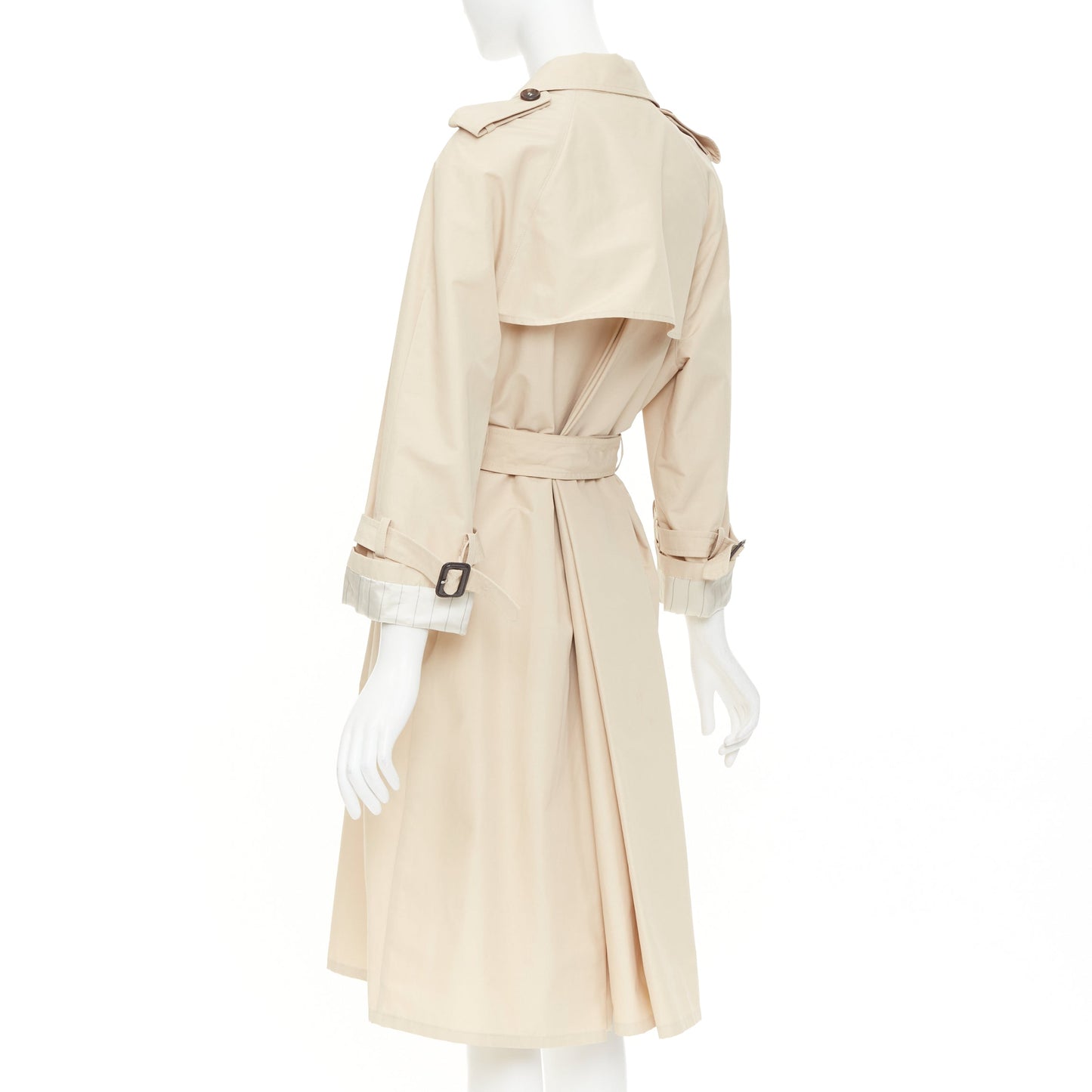 Women's Prada beige cotton pinstriped lined belted trench coat