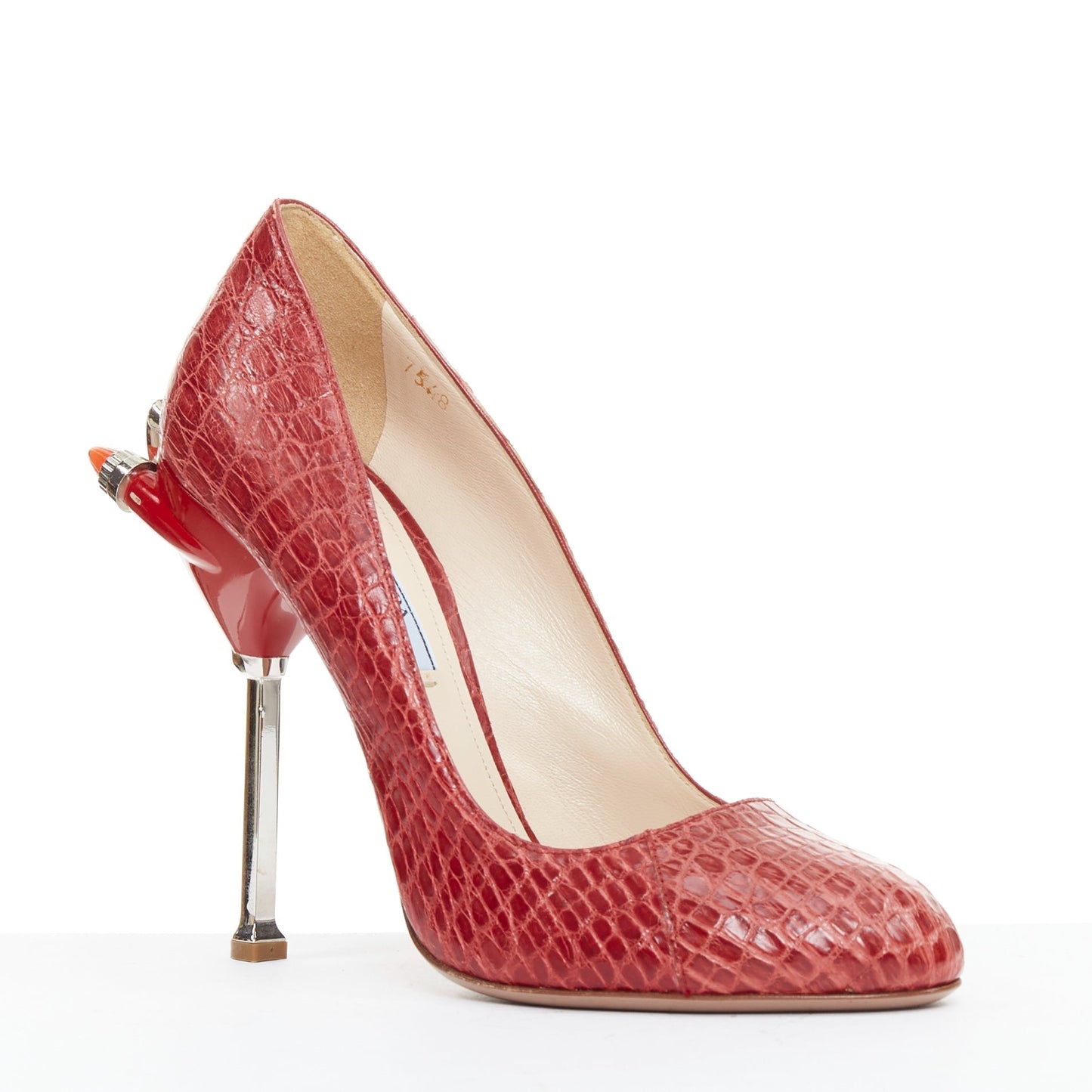 Women's Prada red croc red rocket flame heel pump