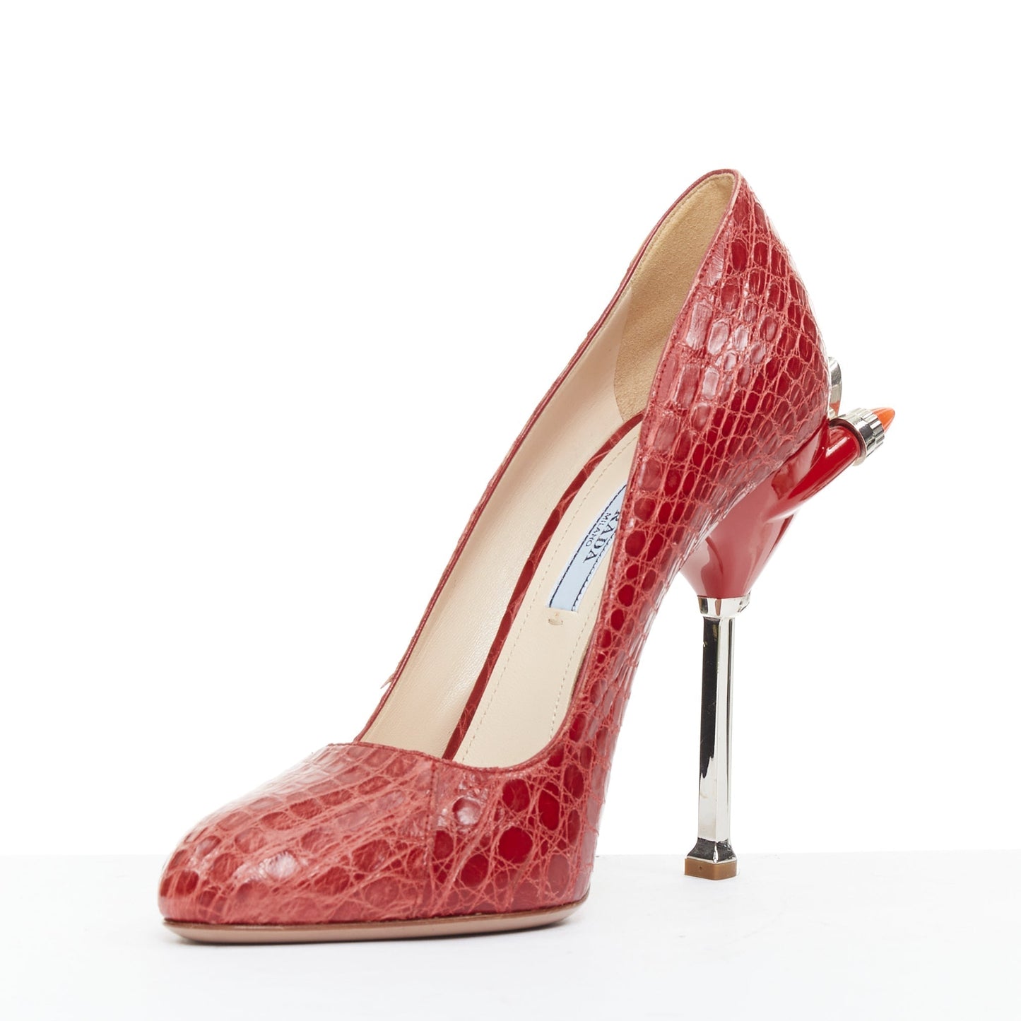 Women's Prada red croc red rocket flame heel pump