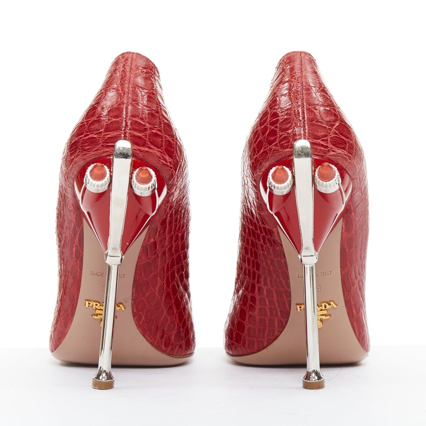 Women's Prada red croc red rocket flame heel pump