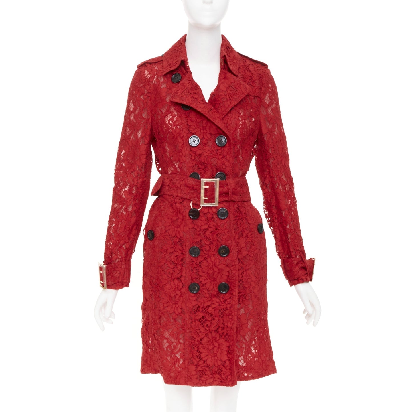 Women's Burberry Kensington red lace trench coat