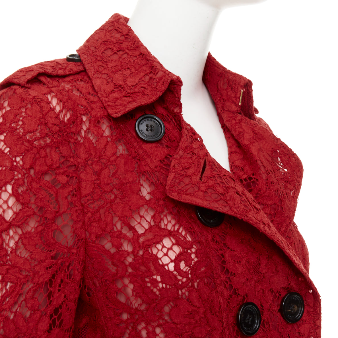 Women's Burberry Kensington red lace trench coat