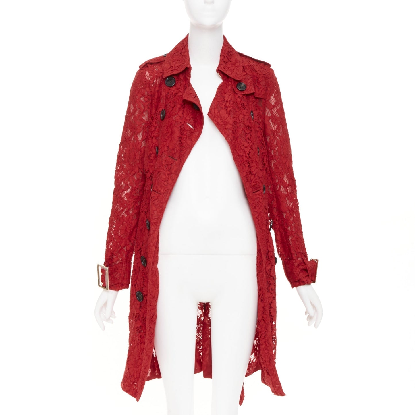 Women's Burberry Kensington red lace trench coat