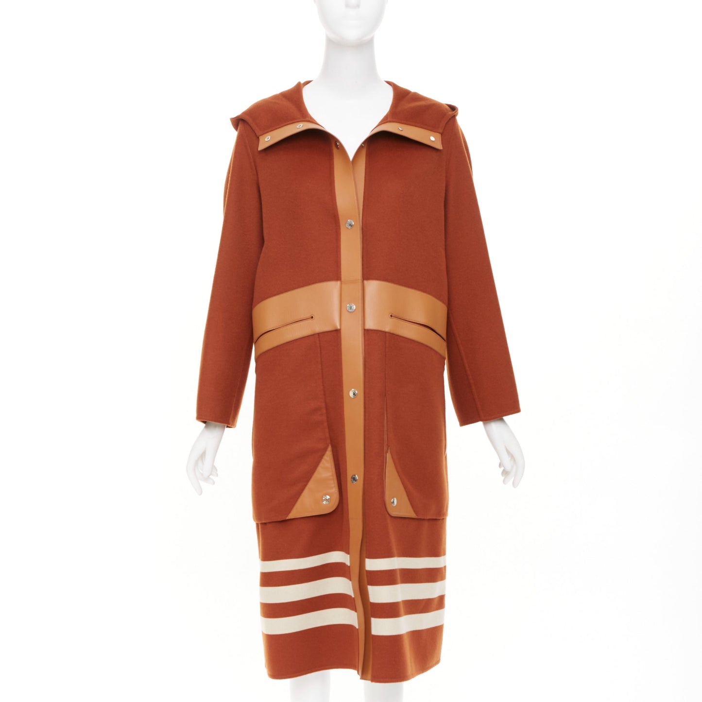 Women's Hermes lambskin panel cashmere striped coat