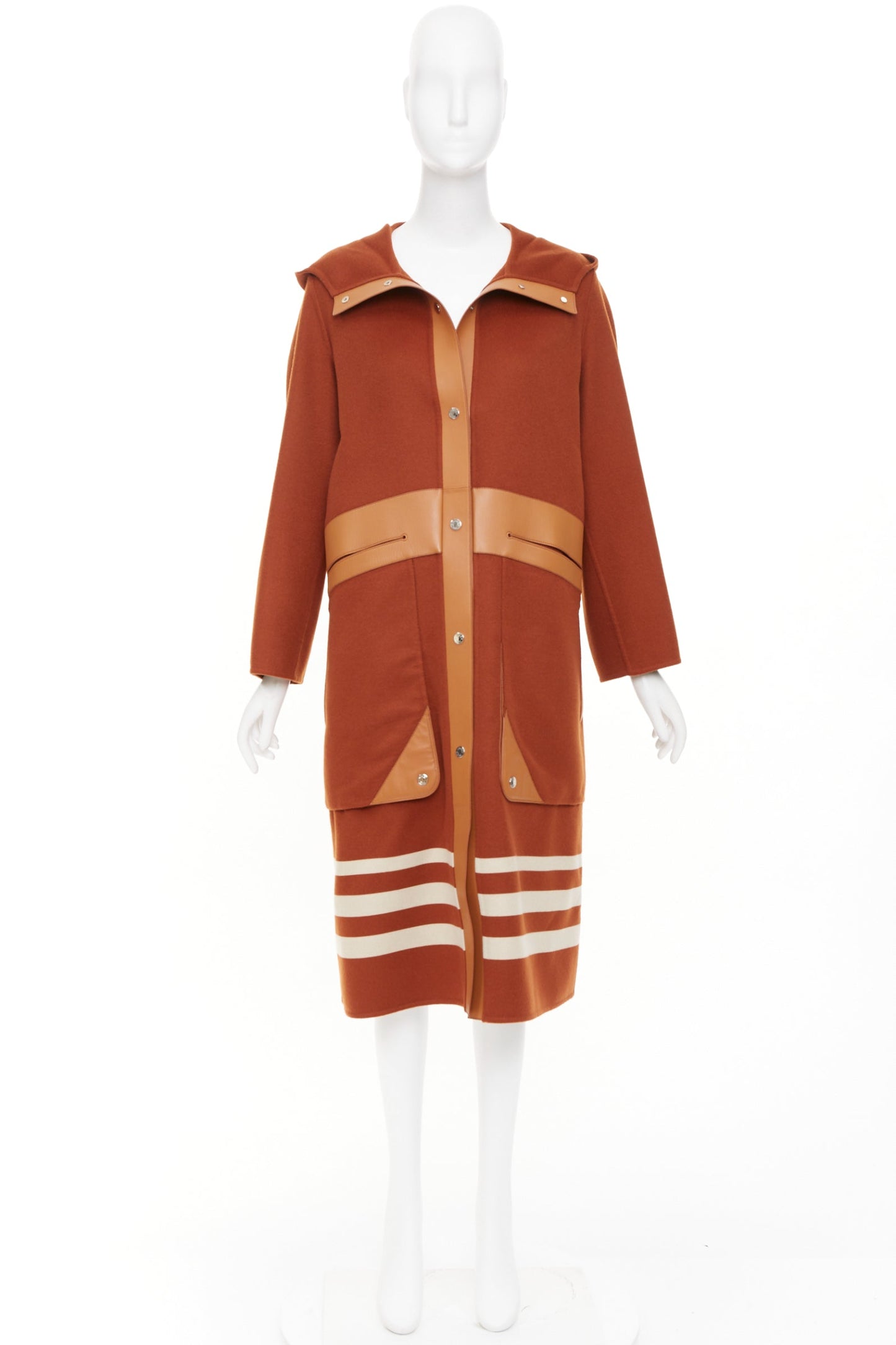 Women's Hermes lambskin panel cashmere striped coat