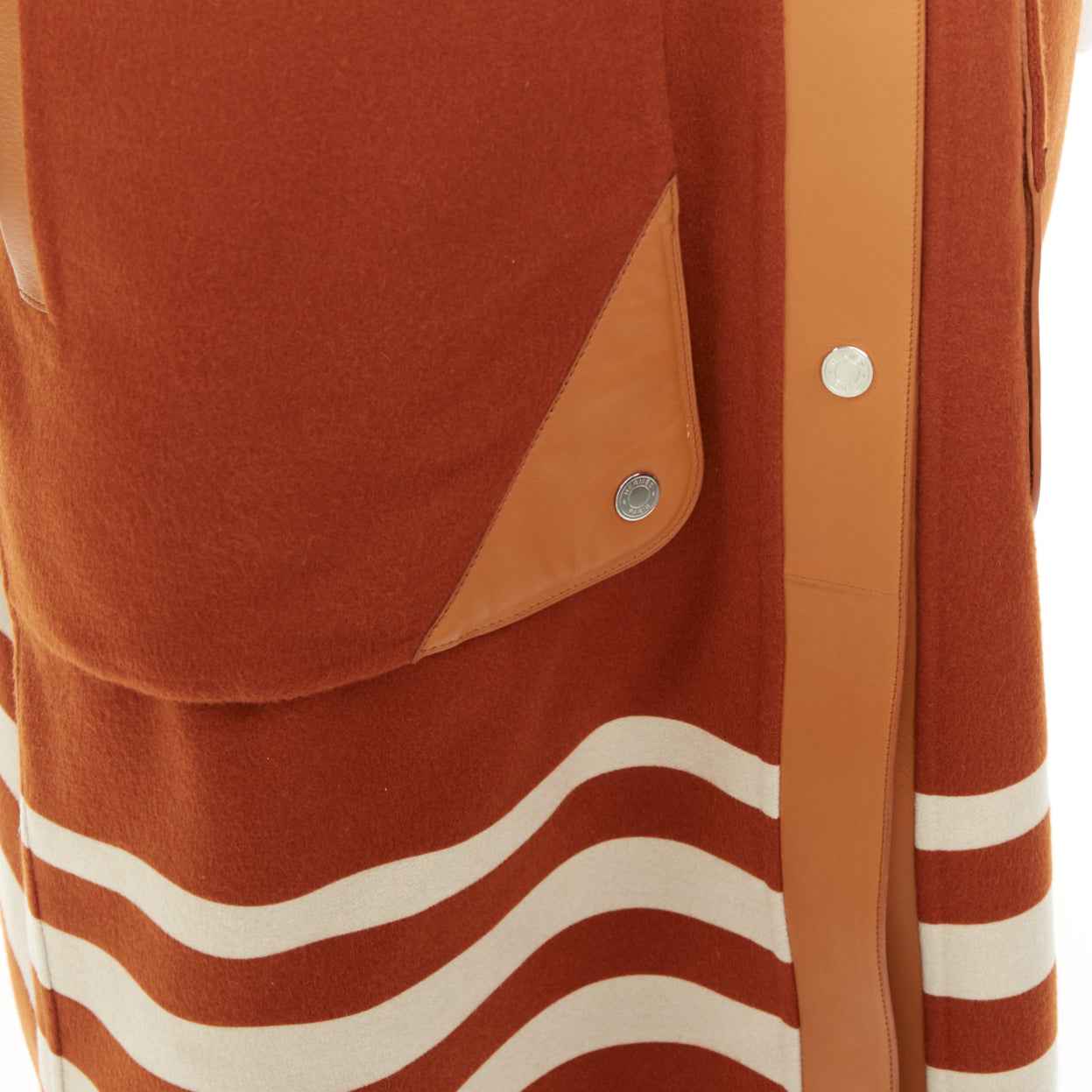 Women's Hermes lambskin panel cashmere striped coat