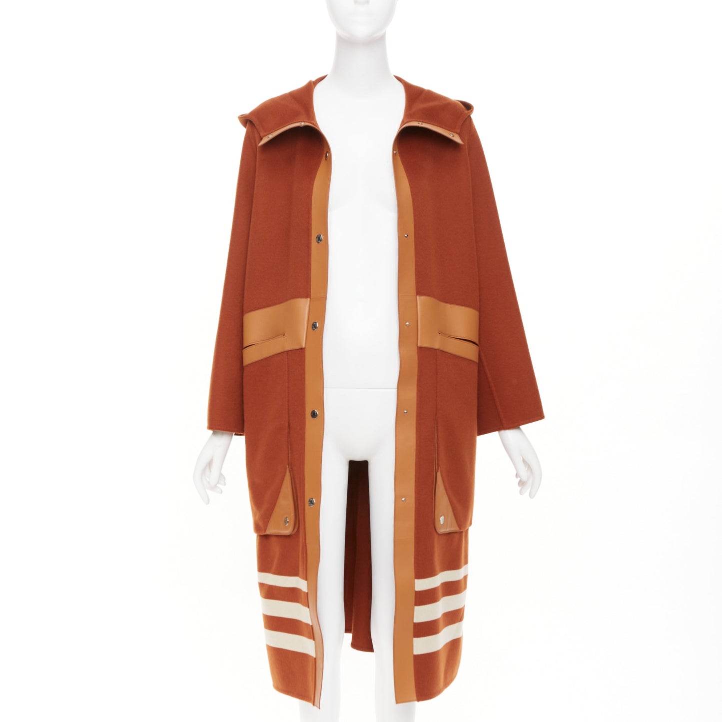 Women's Hermes lambskin panel cashmere striped coat