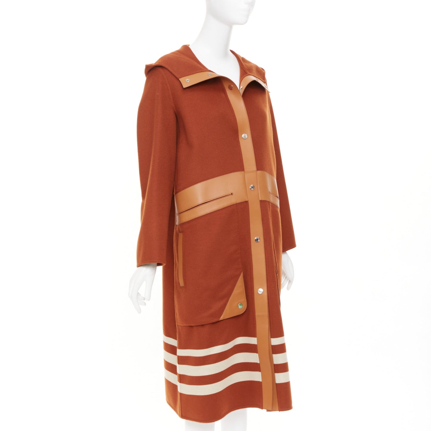 Women's Hermes lambskin panel cashmere striped coat