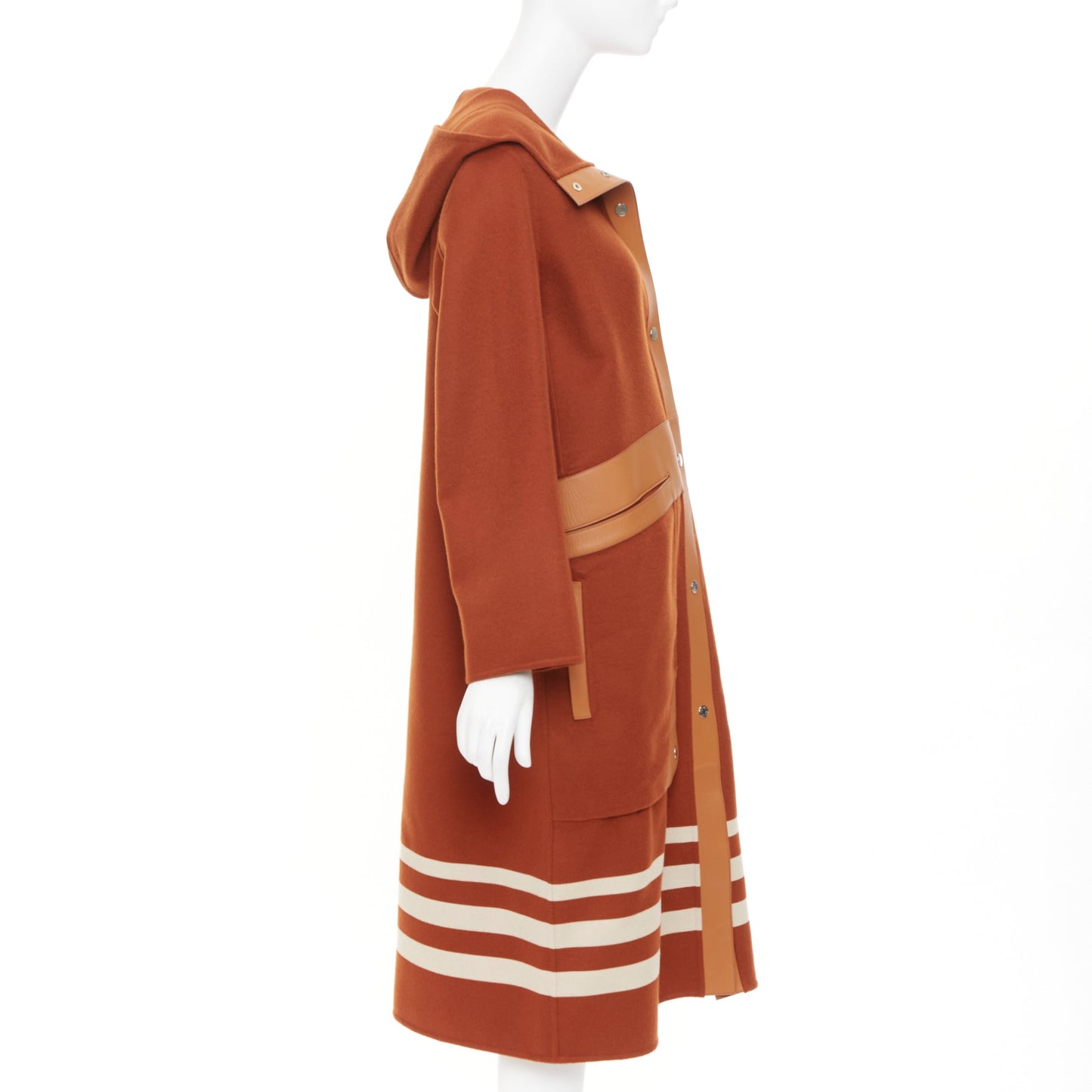 Women's Hermes lambskin panel cashmere striped coat