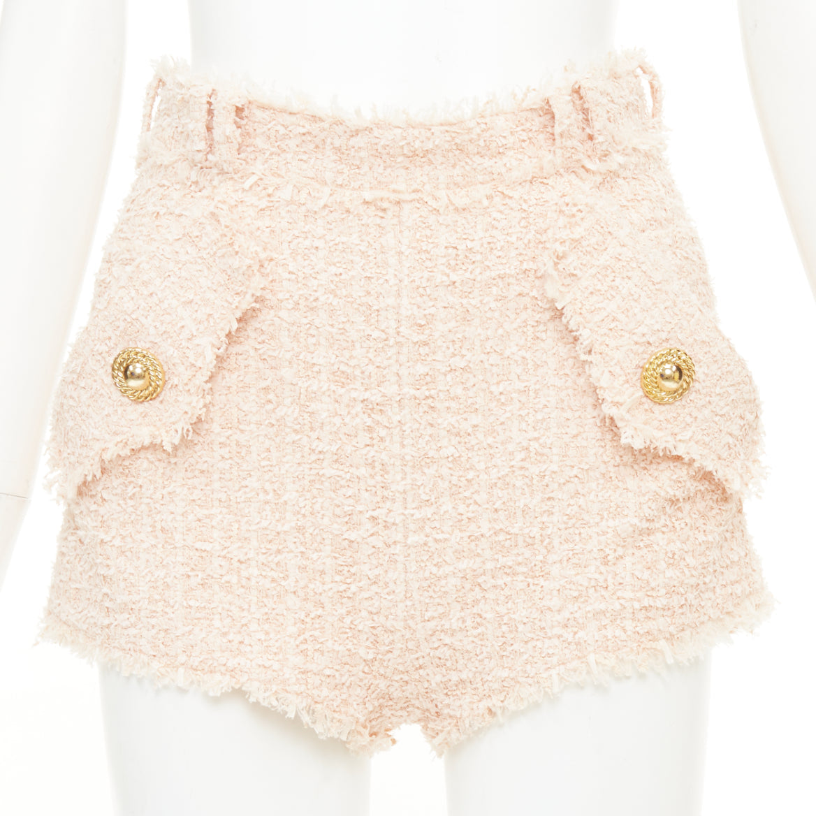 Women's Balmain fringe cotton tweed shorts