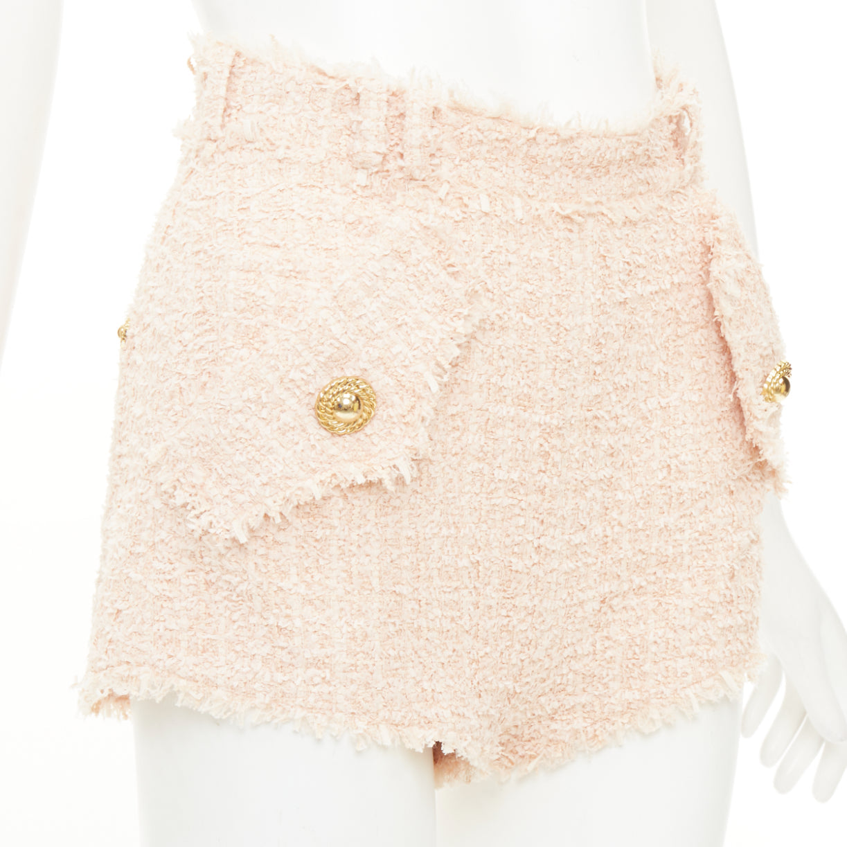 Women's Balmain fringe cotton tweed shorts