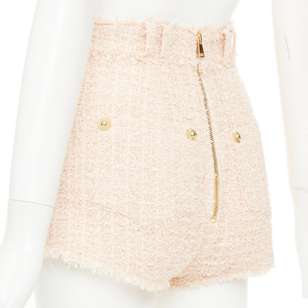 Women's Balmain fringe cotton tweed shorts