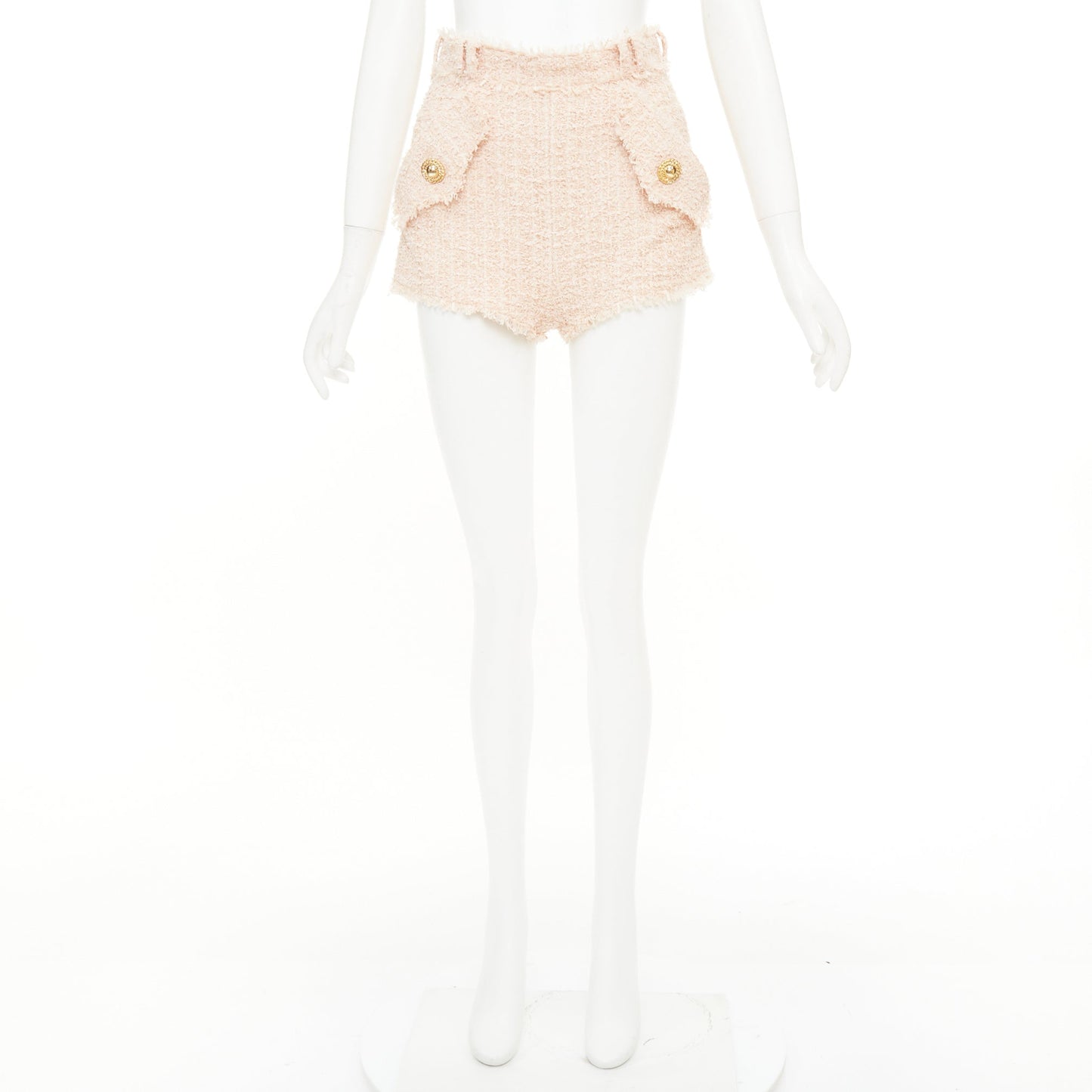 Women's Balmain fringe cotton tweed shorts