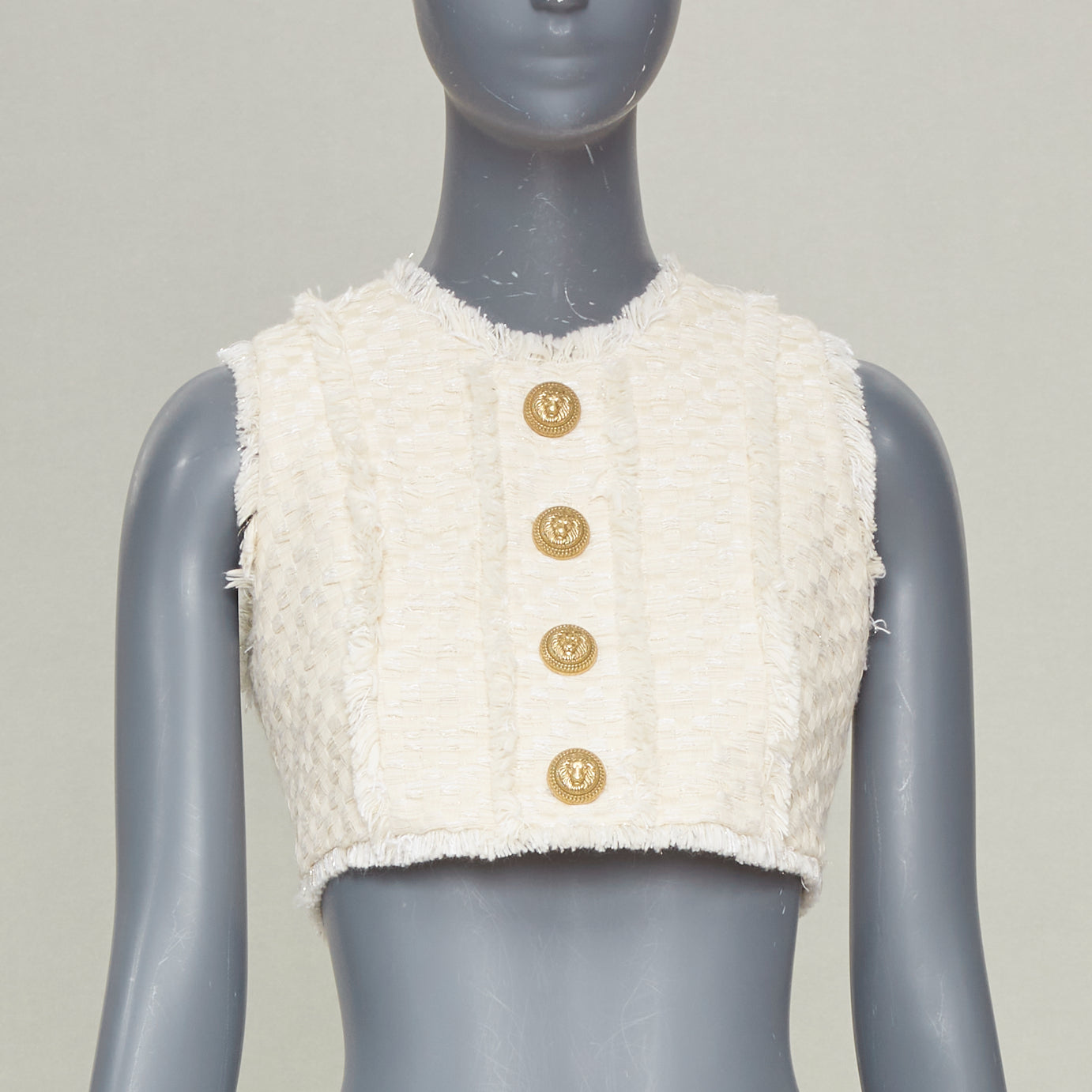 Women's Balmain fringe tweed sleeveless gilet vest