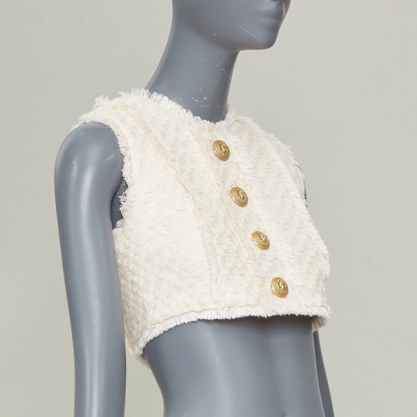 Women's Balmain fringe tweed sleeveless gilet vest