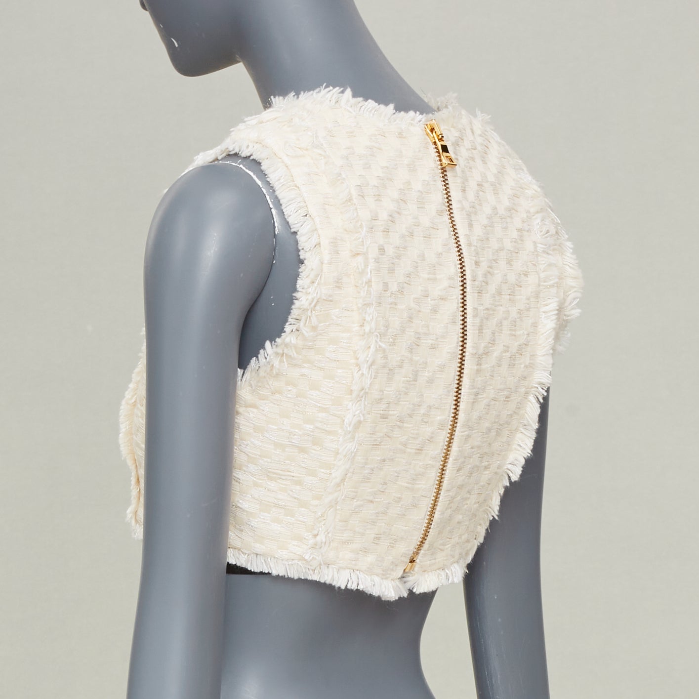 Women's Balmain fringe tweed sleeveless gilet vest