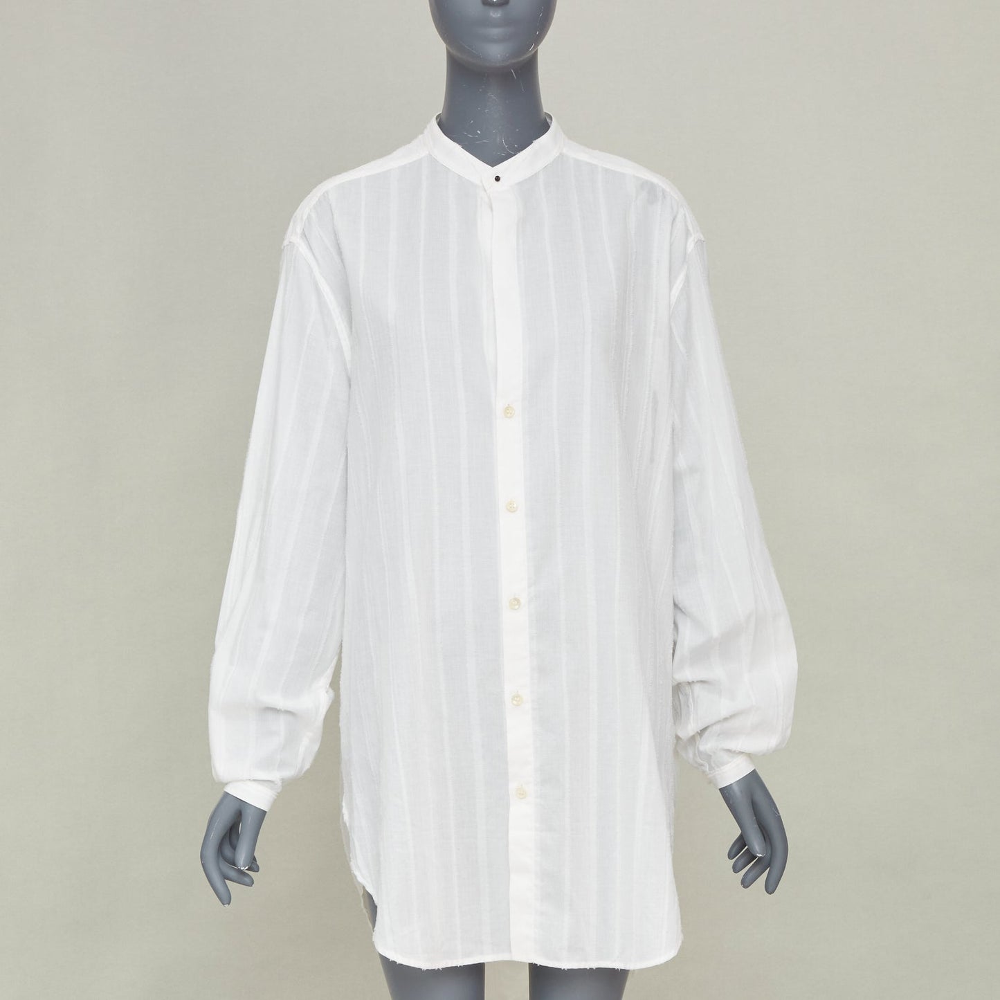 Women's Saint Laurent crinkled striped tonal white cotton shirt