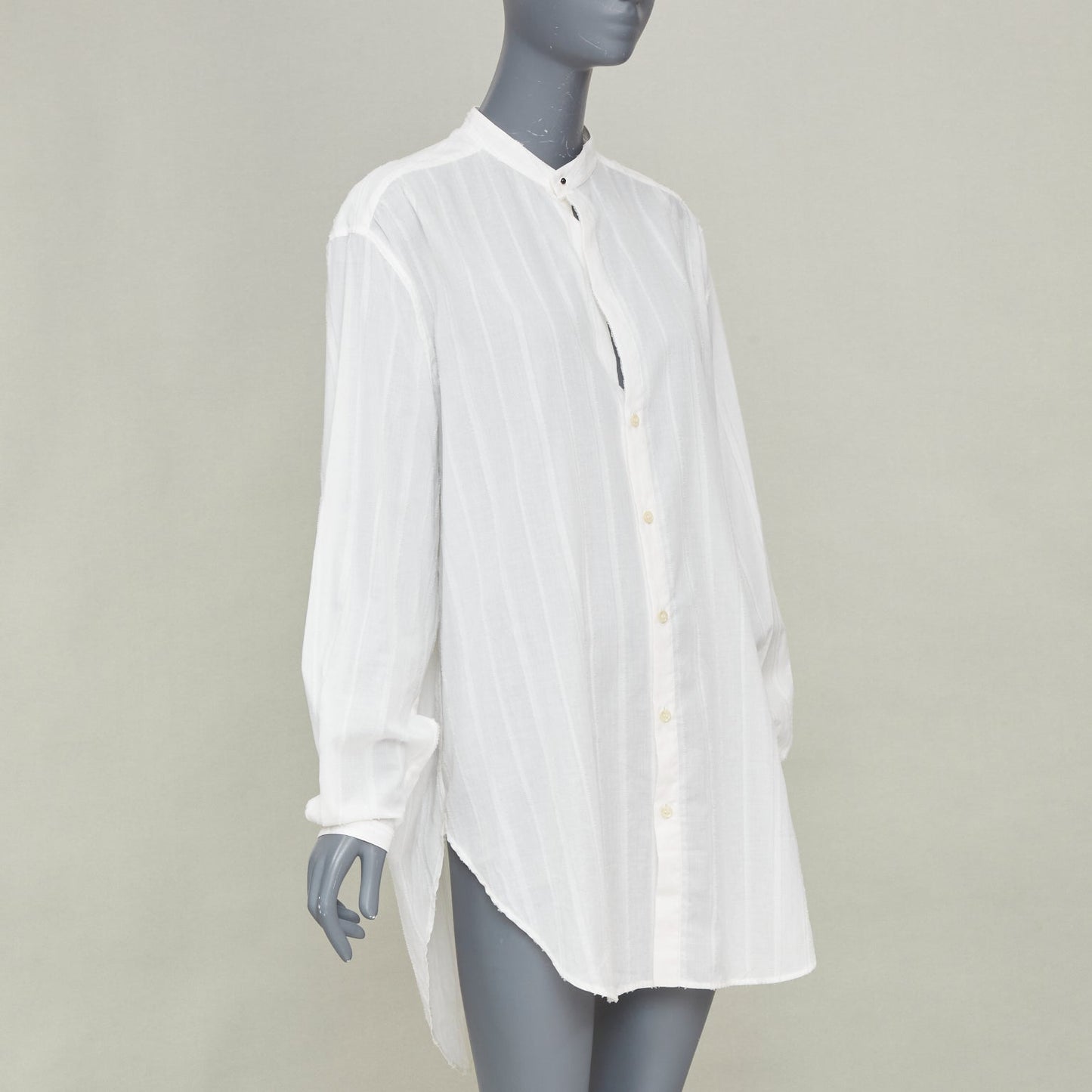 Women's Saint Laurent crinkled striped tonal white cotton shirt